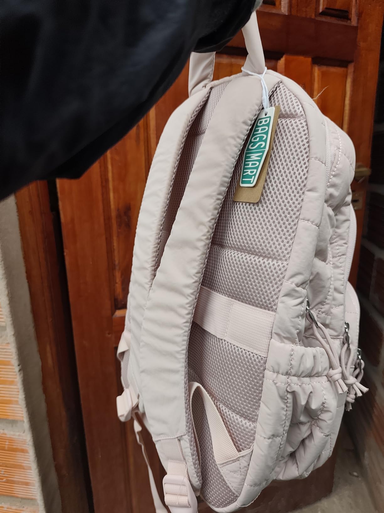 BAGSMART College Laptop Backpack, Travel Backpack for Women, Quilted Casual Daypack, Water-Resistant Bookbag for 15.6 Inch Laptop, Camel customer photo 2