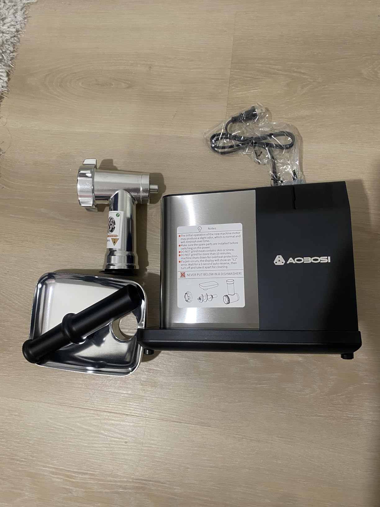 AAOBOSI Meat Grinder Electric 3000W Max with Touch Color Screen, Auto-Reverse & Built-in Storage - 3 Speed Settings,Grinding, Sausage & Kibbe Making for Home Use, Stainless Steel customer photo 1