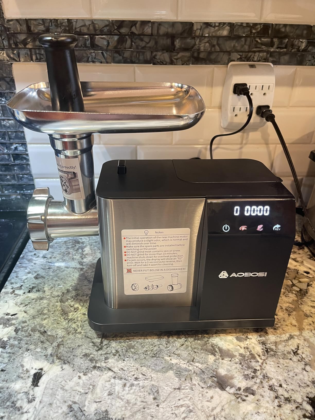 AAOBOSI Meat Grinder Electric 3000W Max with Touch Color Screen, Auto-Reverse & Built-in Storage - 3 Speed Settings,Grinding, Sausage & Kibbe Making for Home Use, Stainless Steel customer photo 2
