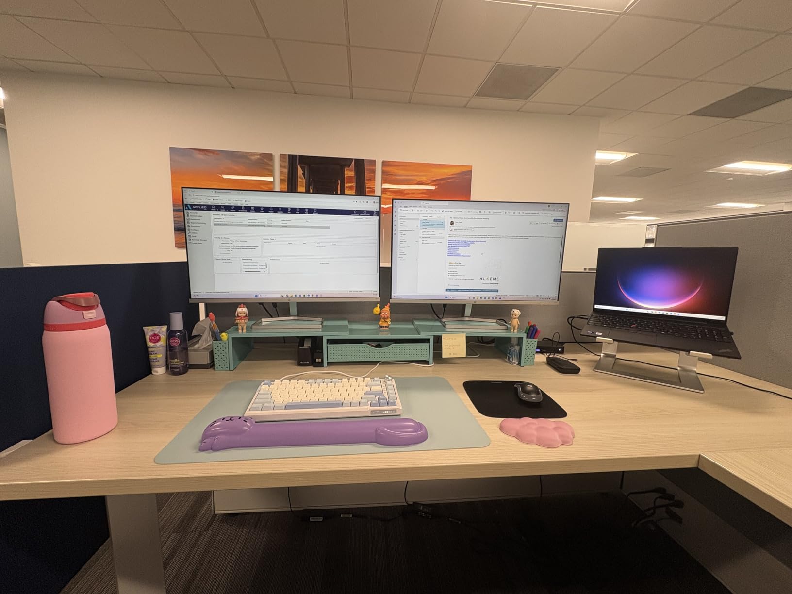 gianotter Dual Monitor Stand Riser, Desk Organizer With Drawer and 2 Pen Holders,Computer Monitor Stand, Desk Shelf for Top of Desk, Wood customer photo 2