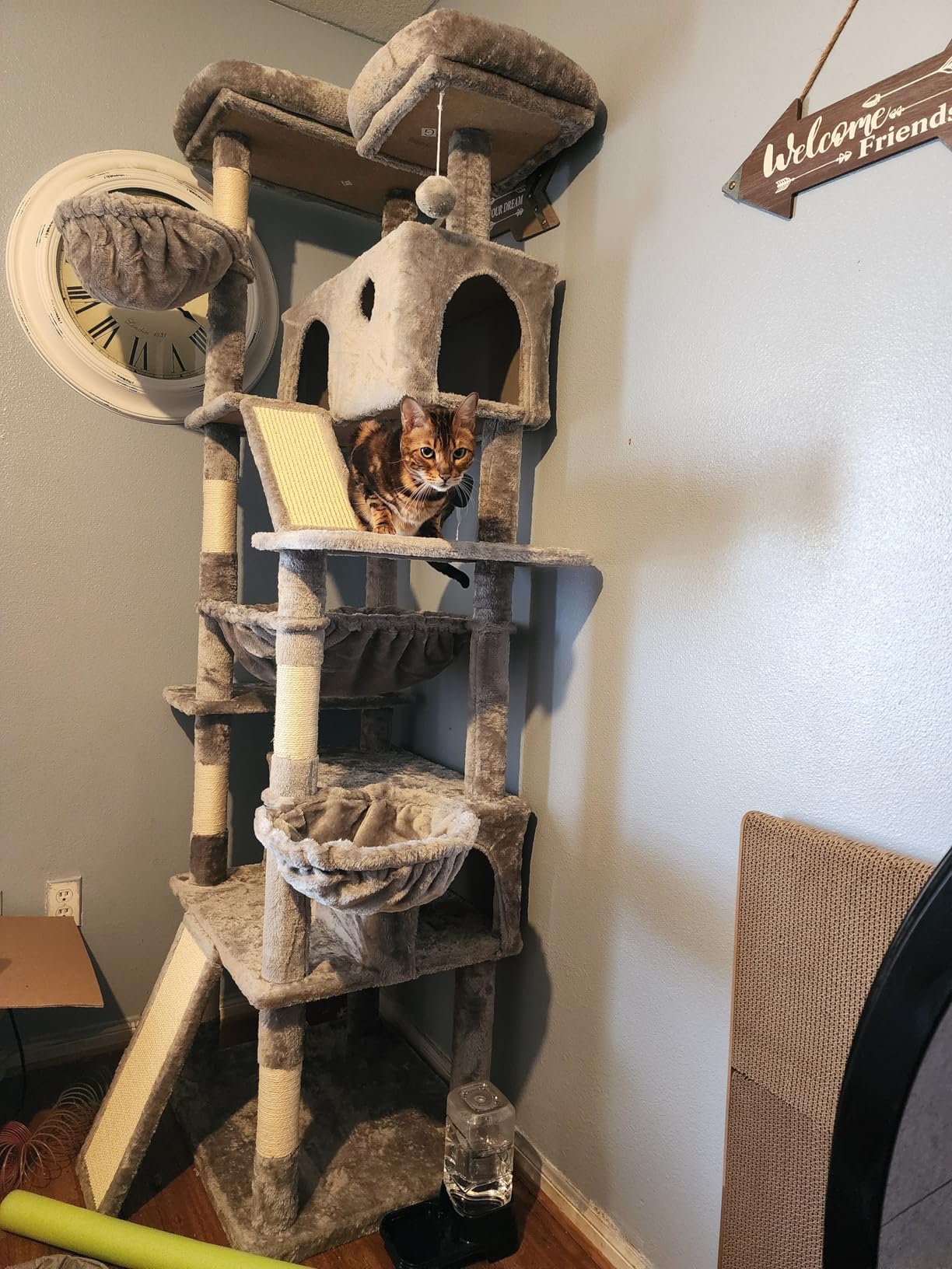 SHA CERLIN 81in Multi-Level Tall Cat Tree Tower for Indoor Kitties/Larger Cat Condo Furniture with Hammock/Cozy Pussycat Perches/Sisal Scratching Posts/Pet House/Wide Base/Grey customer photo 1