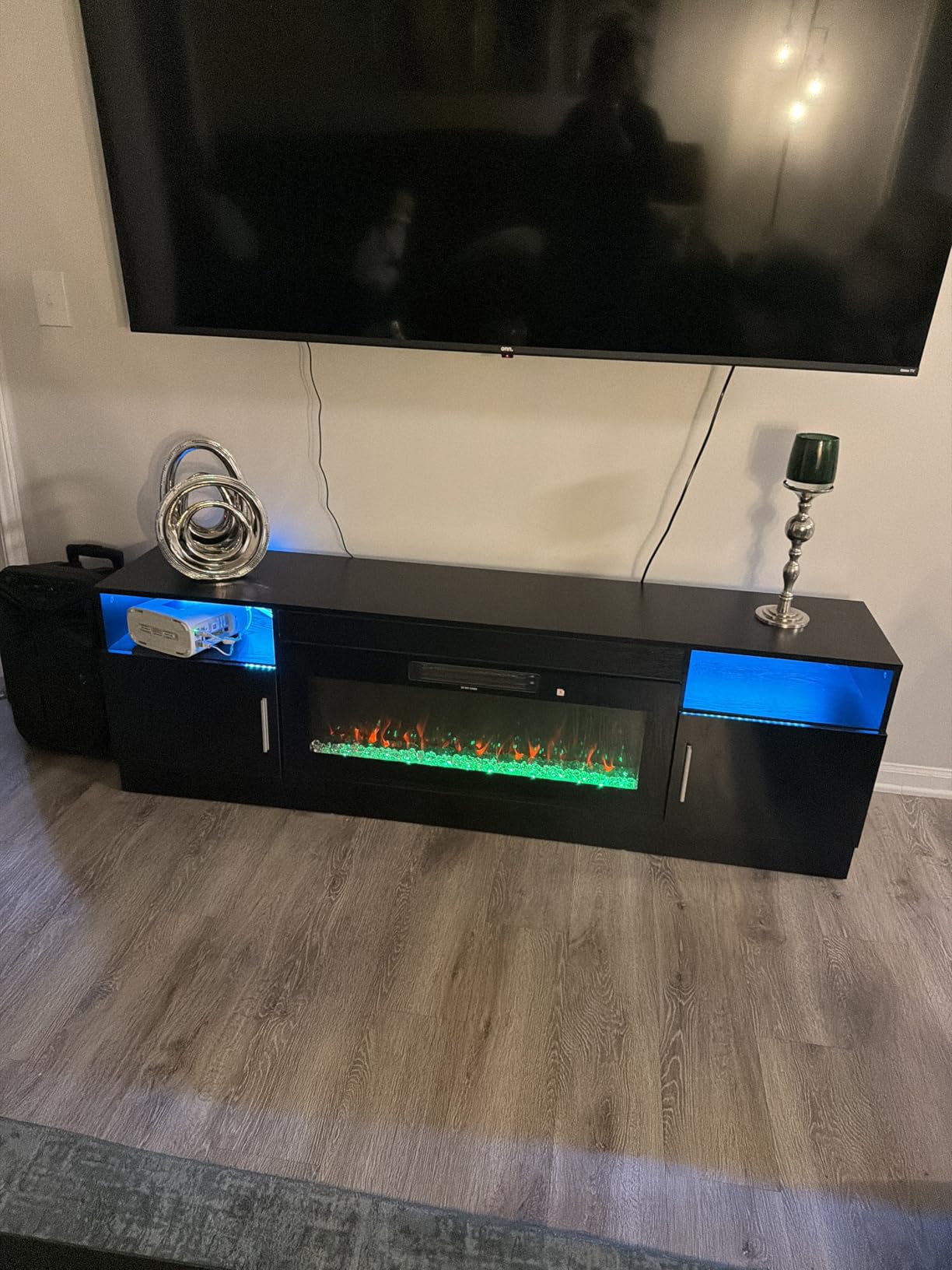 VITESSE Fireplace with TV Stand 36 inch Electric Fireplace Up to 80 inches TVs, LED Light Entertainment Center, 70 inch Modern Wood High Gloss with Highlight Storage Cabinet for Living Room, Black customer photo 1