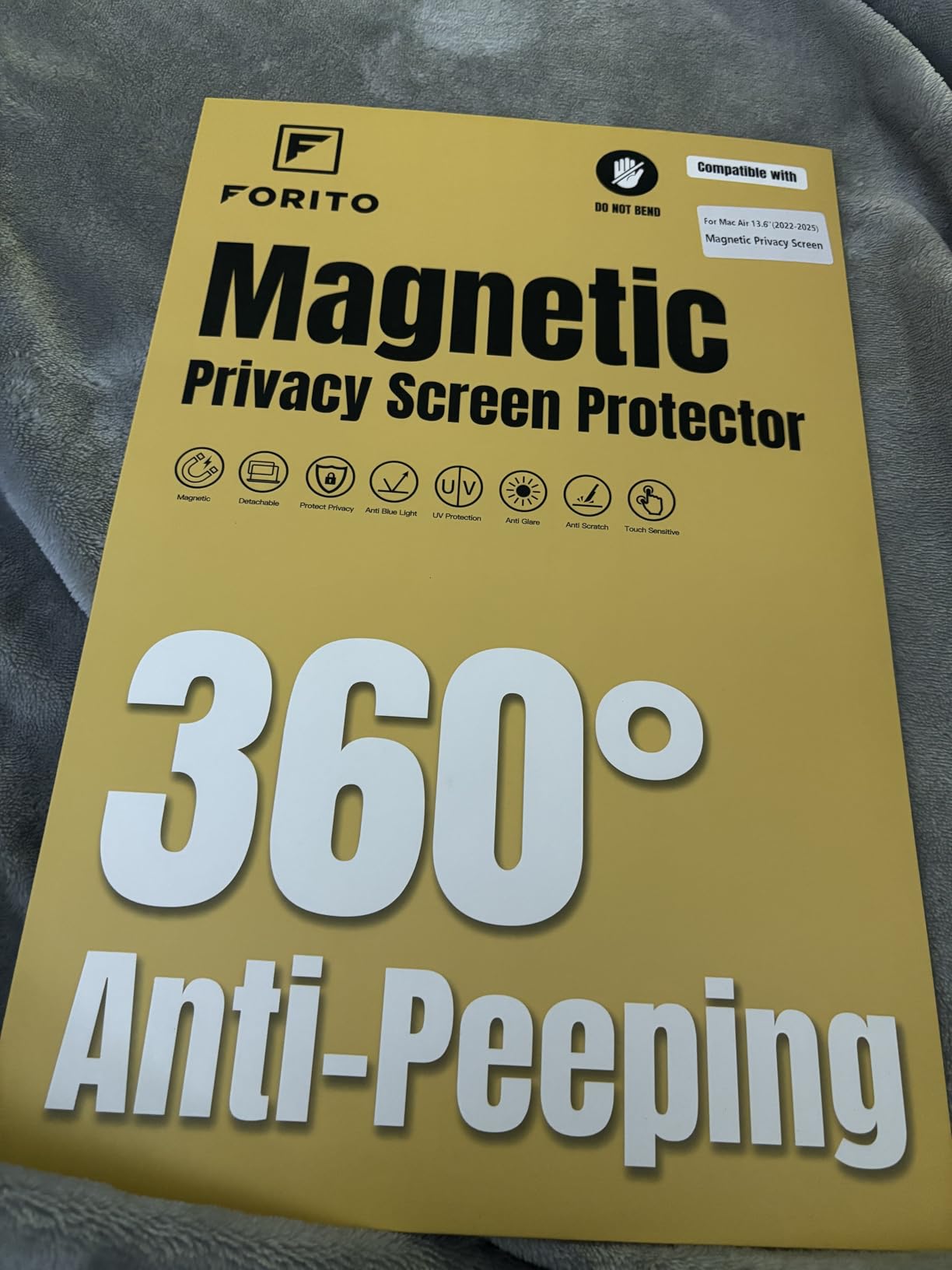 F FORITO Magnetic Privacy Screen Protector Compatible with MacBook Air 13.6/13 inch (2022-2026, M2, M3, M4, M5), 360° Anti Peeping Removable Anti Blue Light Anti Glare Laptop Privacy Screen Shield customer photo 2