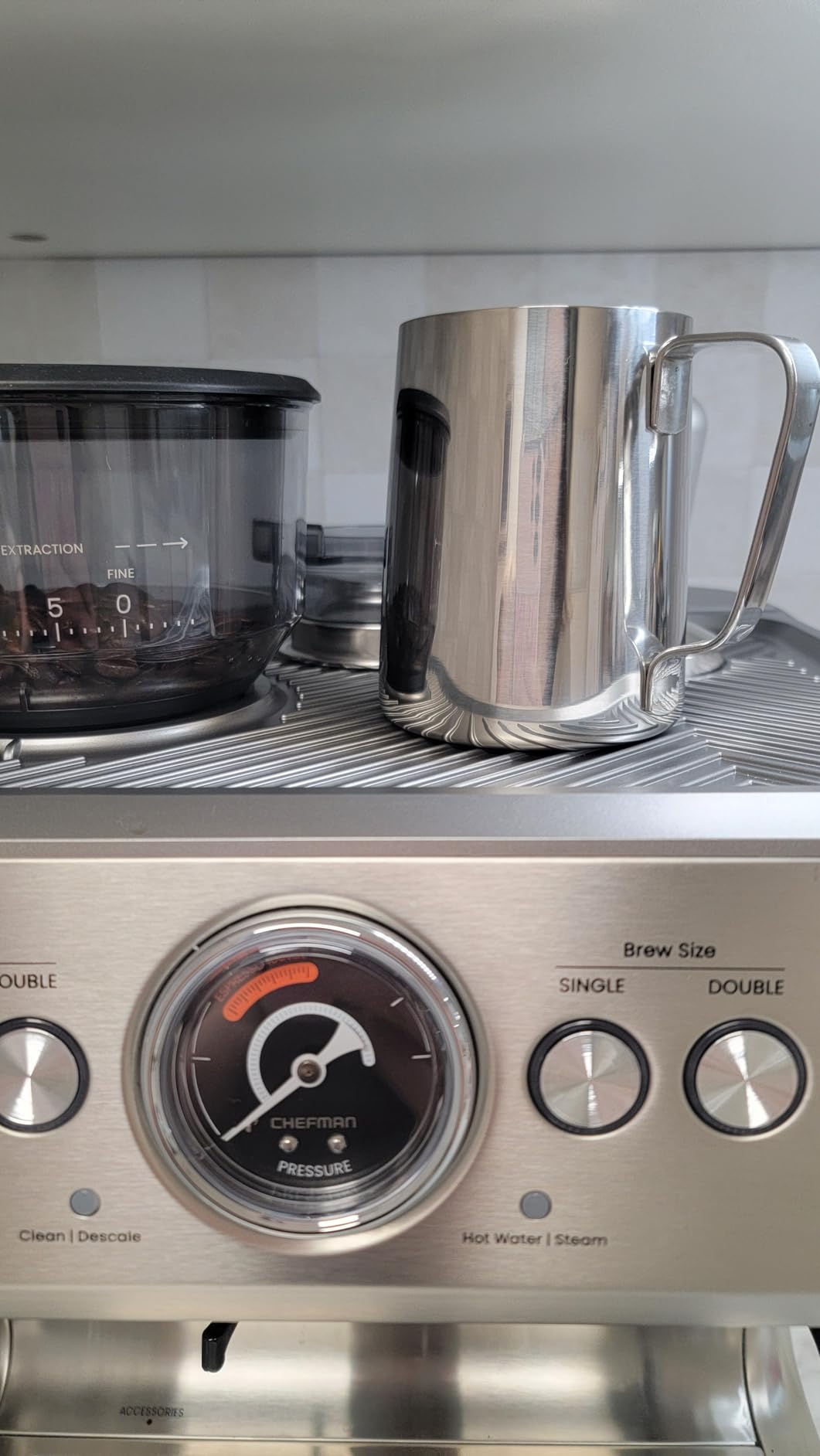 Chefman CraftBrew Espresso Machine, 15-Bar Pump Digital Espresso Maker w/Steam Wand for Latte & Cappuccino, Compact Espresso Coffee Machine w/ 1.5L Removable Water Reservoir - Stainless Steel customer photo 1