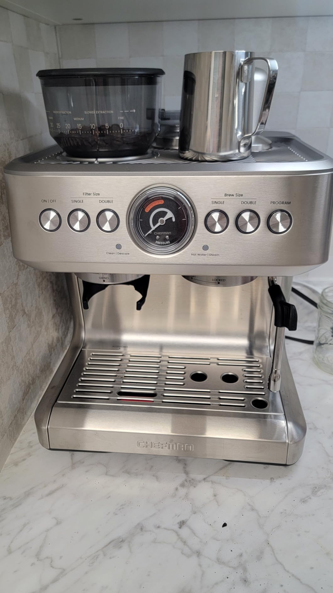 Chefman CraftBrew Espresso Machine, 15-Bar Pump Digital Espresso Maker w/Steam Wand for Latte & Cappuccino, Compact Espresso Coffee Machine w/ 1.5L Removable Water Reservoir - Stainless Steel customer photo 2