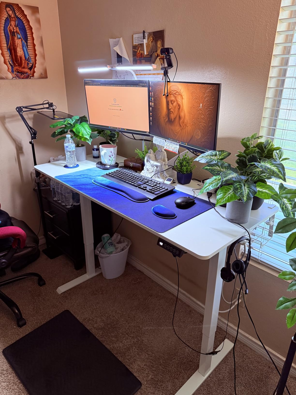 Veken 55 Inch Large Electric Standing Desk, Heights Adjustable, Sit to Stand Up, Work Home Office Computer Table for Study, Walking Pad, Writing, and Games, Wooden Desktop Desks, Brown customer photo 1