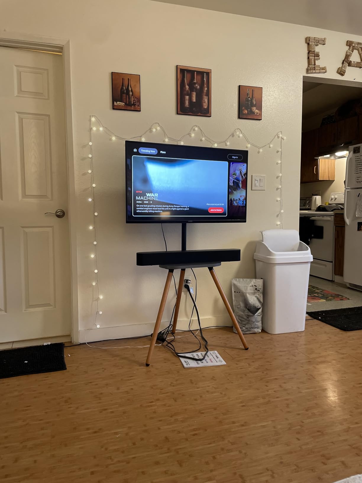 Tripod Easel TV Stand for 43 to 65 Inch LCD LED Screen, Height Adjustable and Swivel TV Stand, Portable TV Floor Stand with Wooden Tray for Bedroom, Living Room, Studio, Metal Black customer photo 1