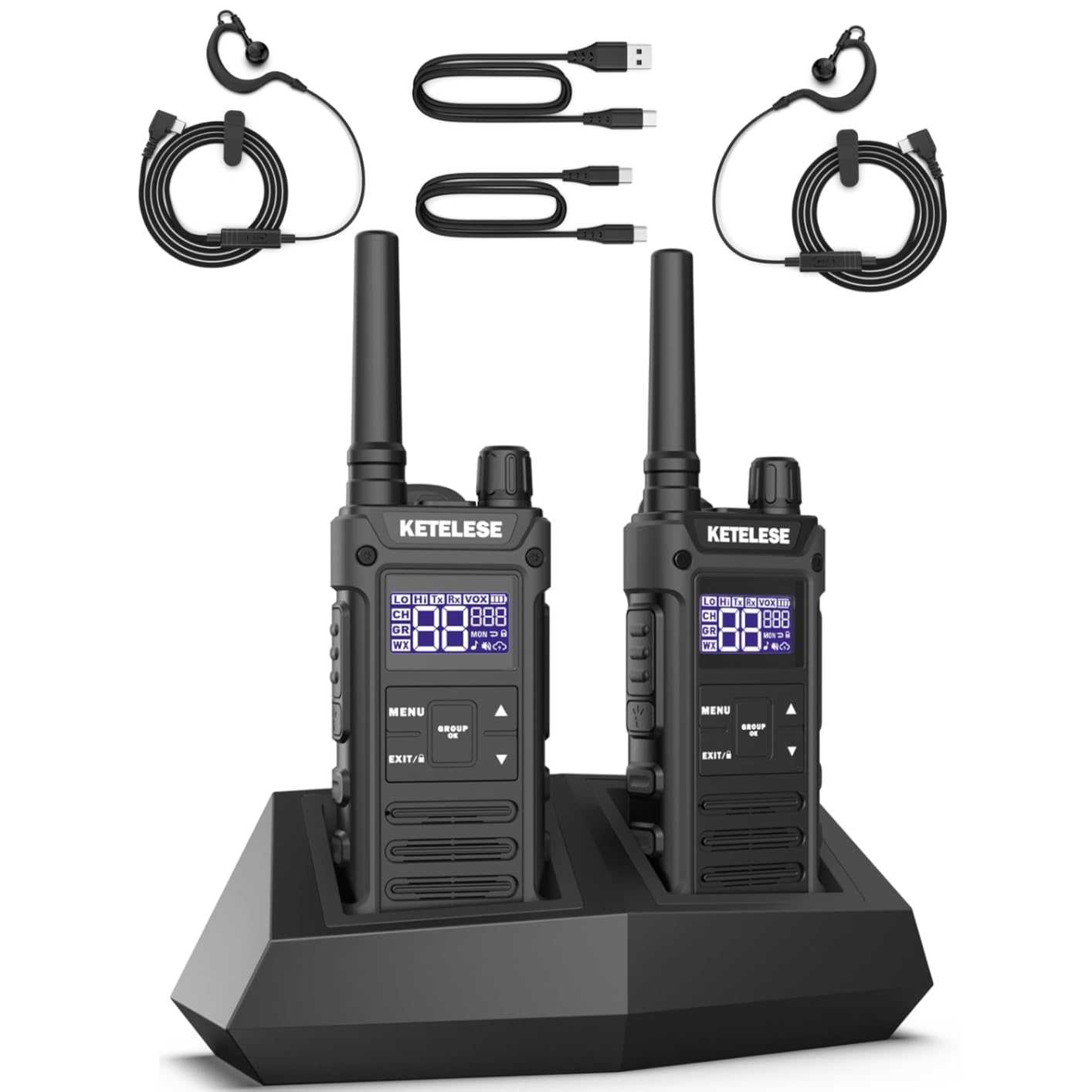 KETELESE T3G Heavy Duty Walkie Talkies, IP67 Waterproof Two Way Radio with Earpiece, Triple Proof, Three Charging Options, USB, NOAA, Emergency GMRS 2 Way radios (6 Pack), Black/Grey customer photo 2
