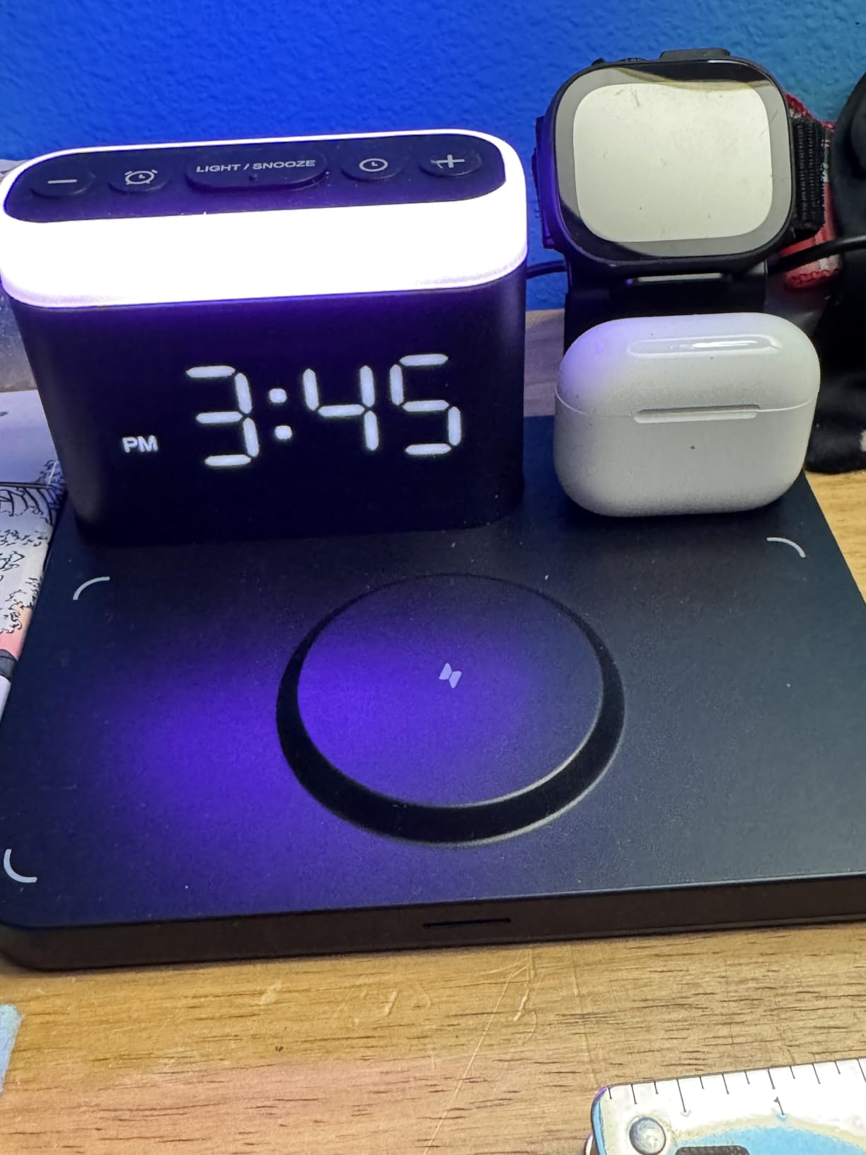 ANJANK Wireless Charging Station, 5 in 1 Multiple Charger Stand with Alarm Clock, 7 Night Light, Mag-Safe Charging Dock for iPhone 17 16 15 14 13 12 Pro Max Plus, Apple Watch 11/10/9/8, for Airpods, Bedroom customer photo 2