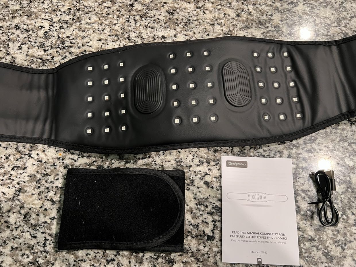 Comfytemp Red Light Therapy Massage Belt with Vibration, Wearable Flexible Near Infrared Lower Back Massager for Waist Belly, Gifts for Women Mom, 660nm & 850nm customer photo 1