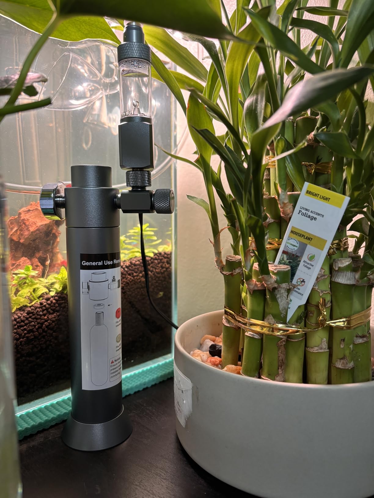 FZONE Desktop Aquarium CO2 System, CO2 Regulator with 45g Disposable CO2 Cartridge, Compatible with 5/8