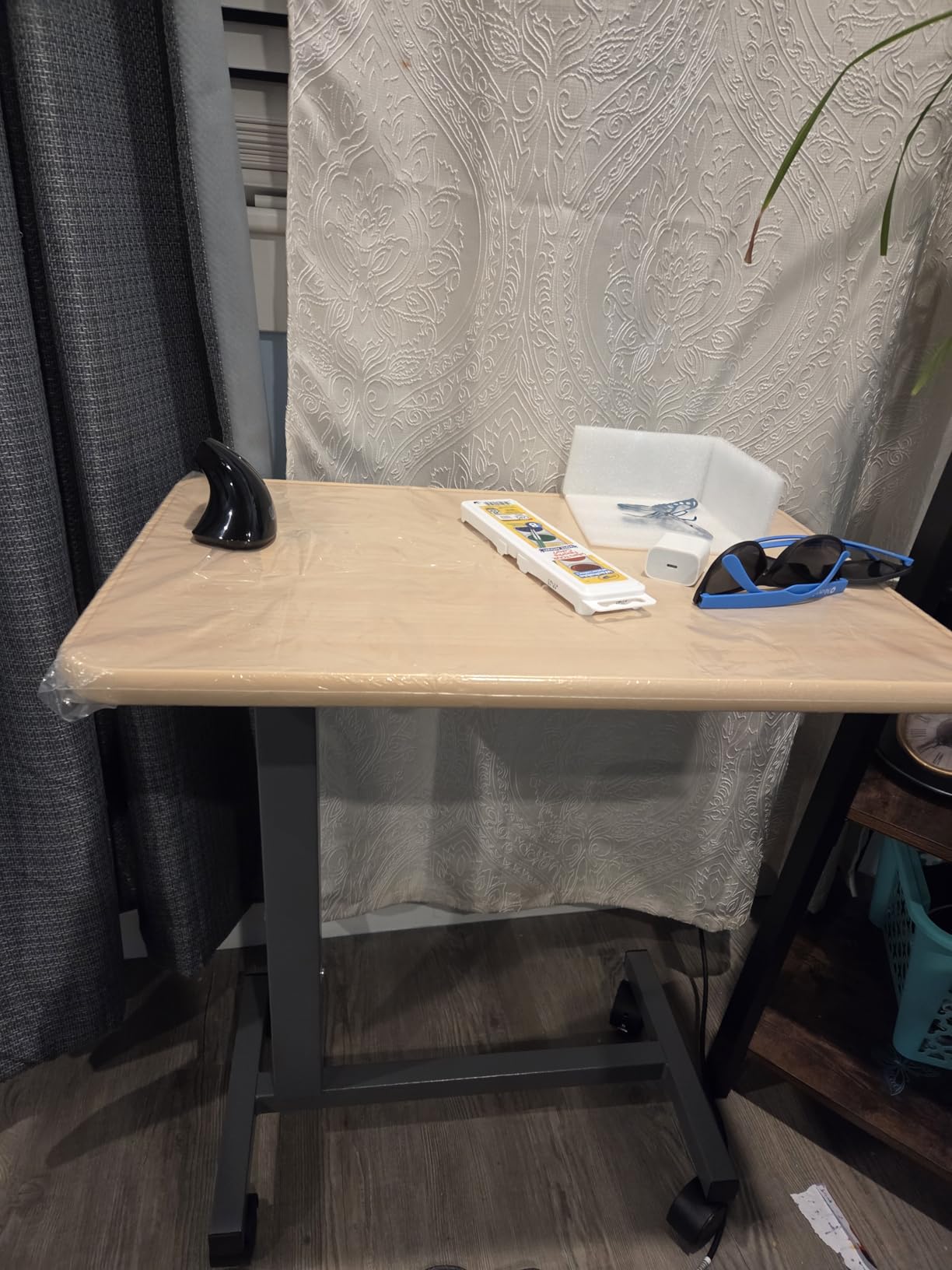WOTURE Adjustable Overbed Table with Wheels, Pneumatic Height Adjustment, Ideal for Hospital Use or At Home as Bed Tray, Standing Desk, Bedridden & Mobility Needs, Walnut customer photo 2