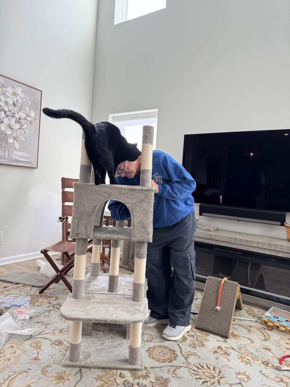 Maine Coon Cat Tree, Heavy Duty Cat Tree for Indoor Cats Large Adult, Cat Tower for Large Cats 20 lbs+ with Hammock, 2 Big Perches, 2 Cat Condos, 15 Scratching Posts, Smoky Gray GCT033G customer photo 1