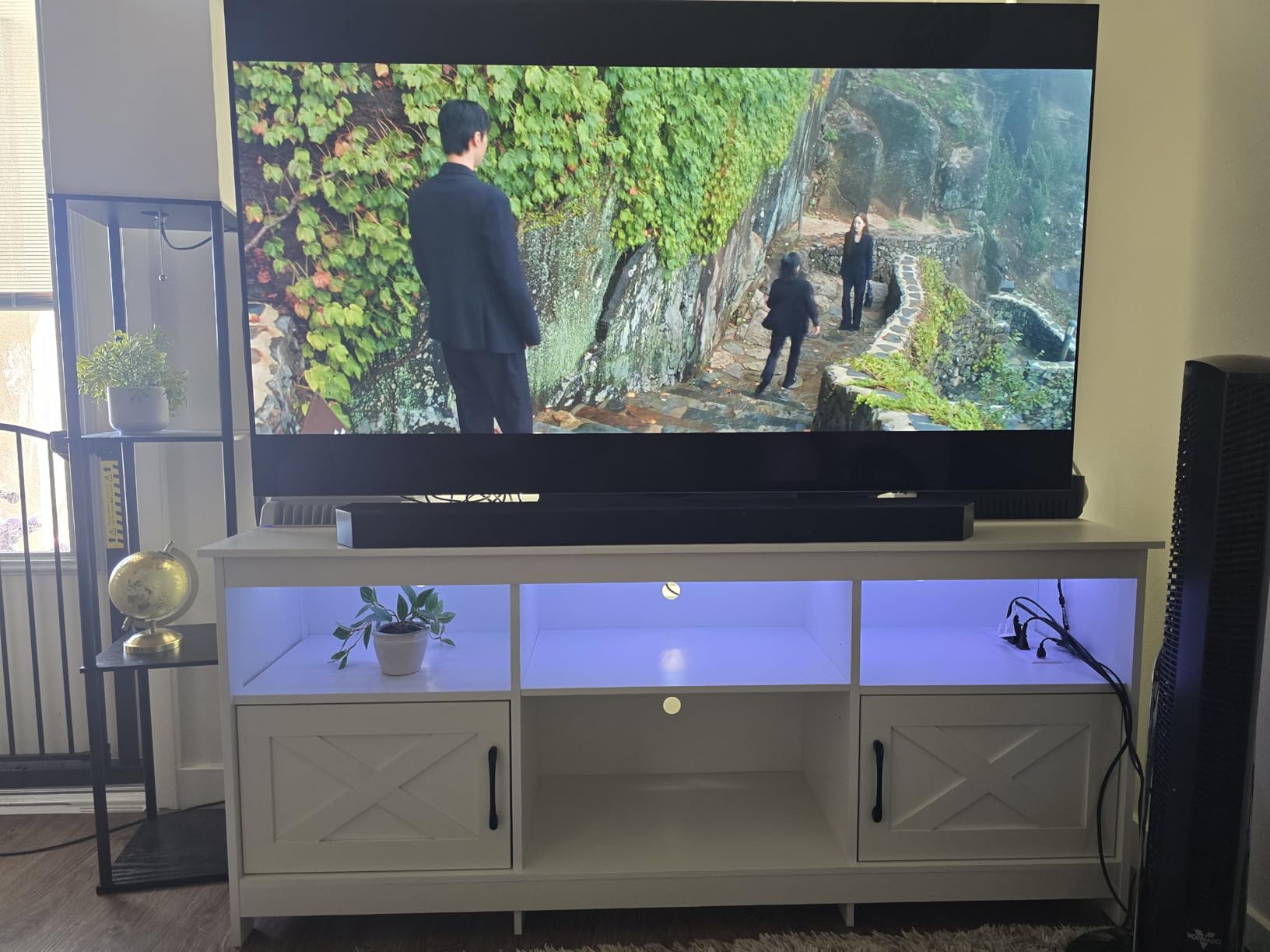 YITAHOME TV Stand for 80/75/70 Inch TVs, Farmhouse Entertainment Center with LED Lights & Storage Cabinets, Open Shelves & Adjustable Shelf, TV Consoles for Living Room, Washed Gray customer photo 1