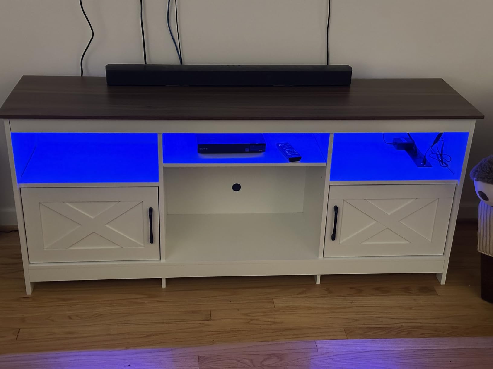 YITAHOME TV Stand for 80/75/70 Inch TVs, Farmhouse Entertainment Center with LED Lights & Storage Cabinets, Open Shelves & Adjustable Shelf, TV Consoles for Living Room, Washed Gray customer photo 2