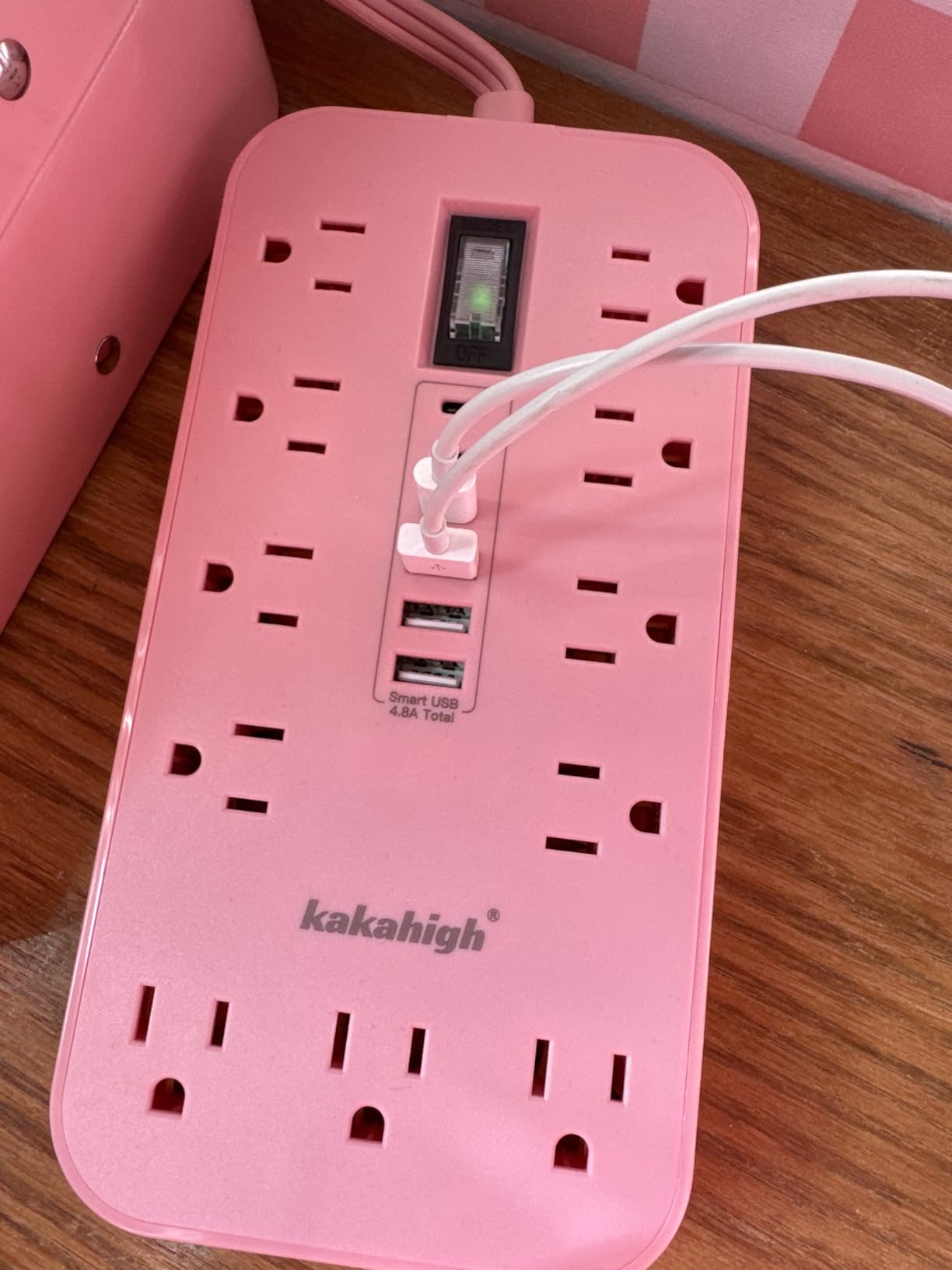 Walnut Power Strip with USB Ports - 5 FT Wood Power Strip, 1625W Decorative Extension Cord with 6 AC Outlet 3 USB, for Brown Tan Wood Walnut Grain Aesthetic Vintage Rustic Desk Accessories Décor customer photo 1