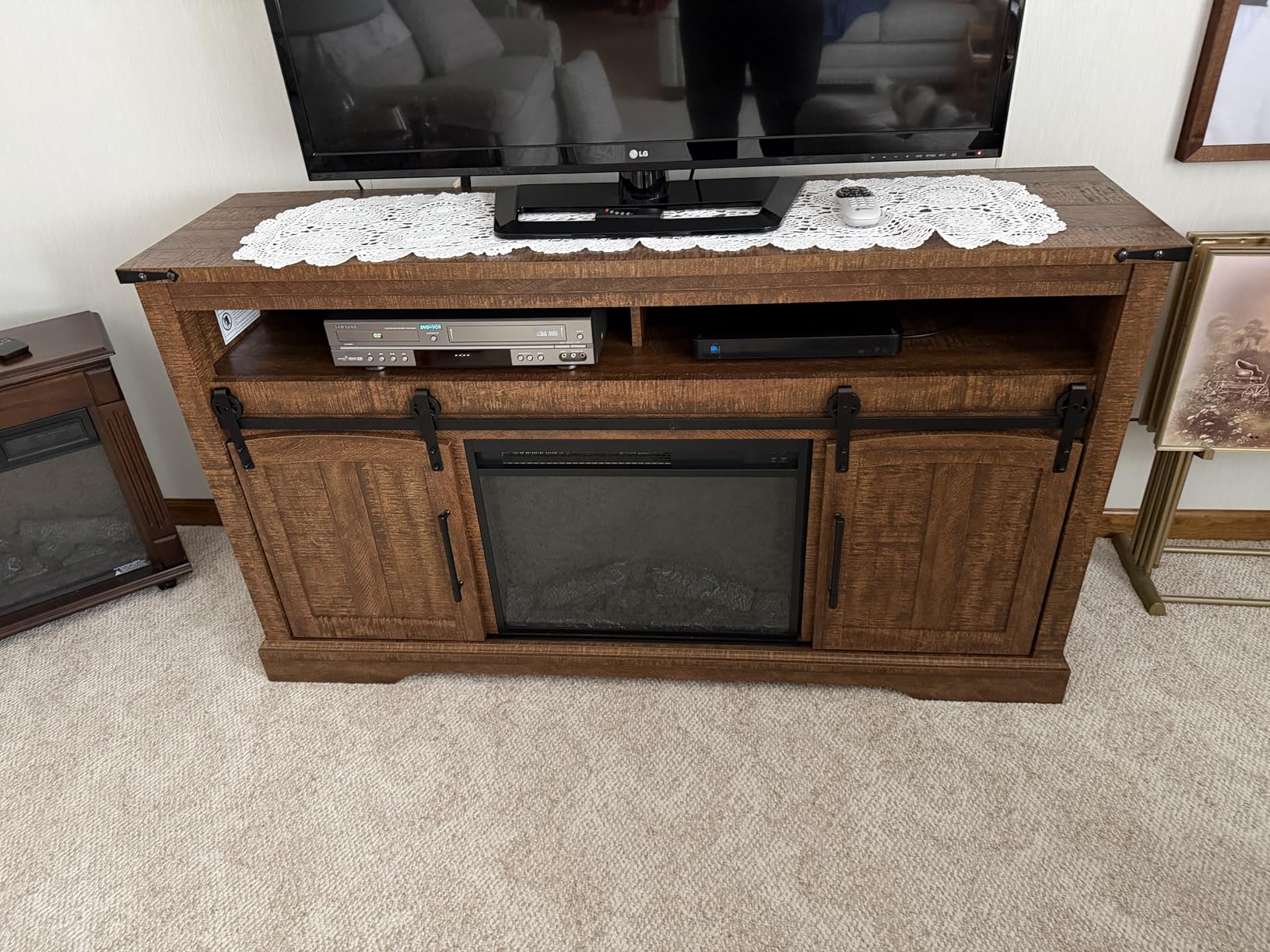 OKD Farmhouse Fireplace TV Stand for 70 Inch TV, 34