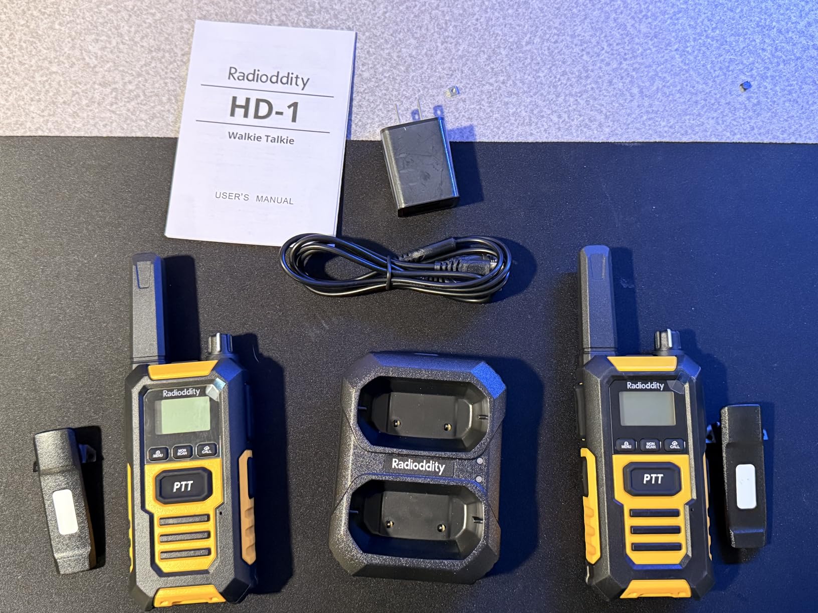 Radioddity HD-1 IP67 Waterproof Floating Walkie Talkies, Heavy Duty Long Range Two Way Radio w/ 2400mAh Battery One-Key Group Call, Vibrate Alert, SOS, Dual PTT, for Construction Hunting (4 Packs) customer photo 2