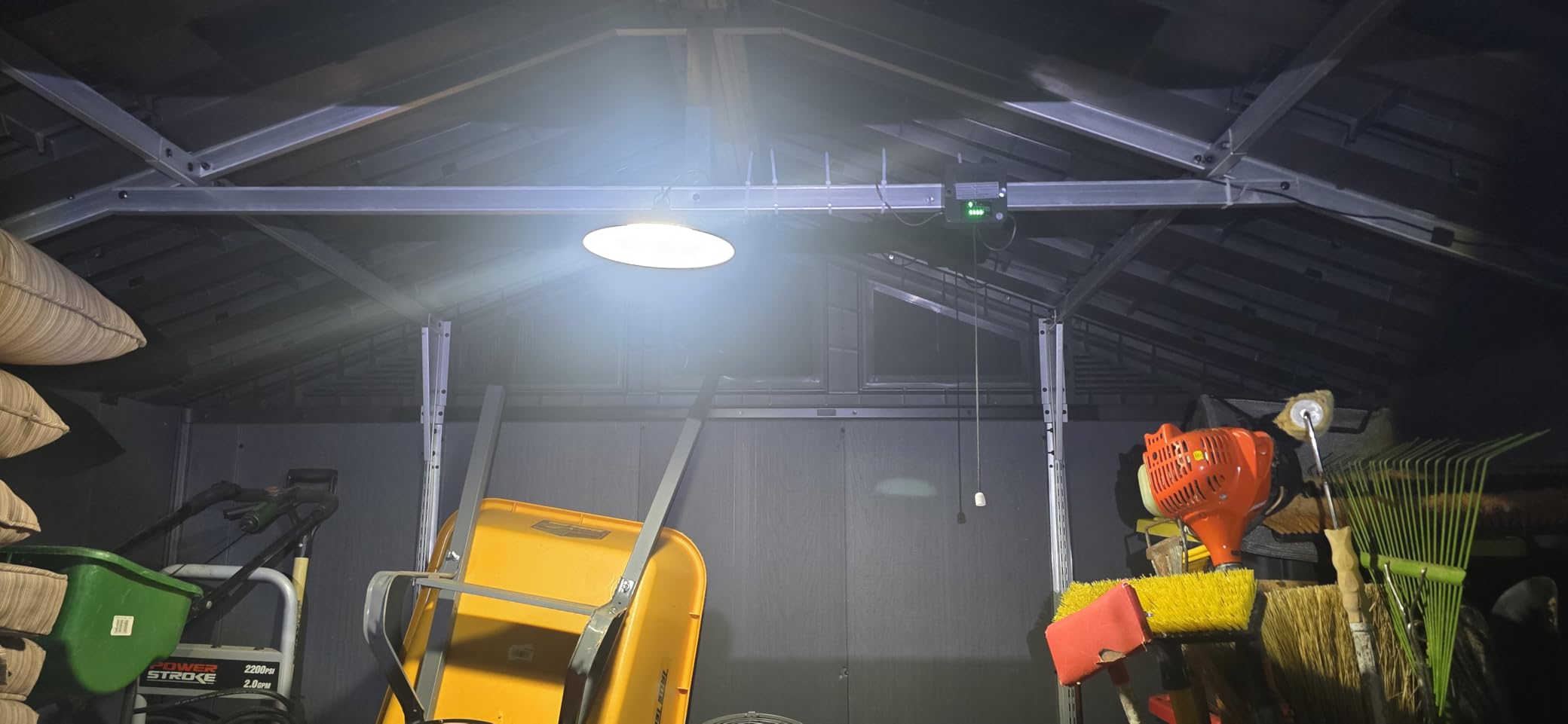Solar Shed Light Indoor Outdoor, 2000LM Daytime Available Pendant Light with Pull String, Dusk to Dawn, 3 Lighting Modes Solar Lights Indoor, IP65 Waterproof for Barn, Gazebo, Shop, Garage customer photo 2