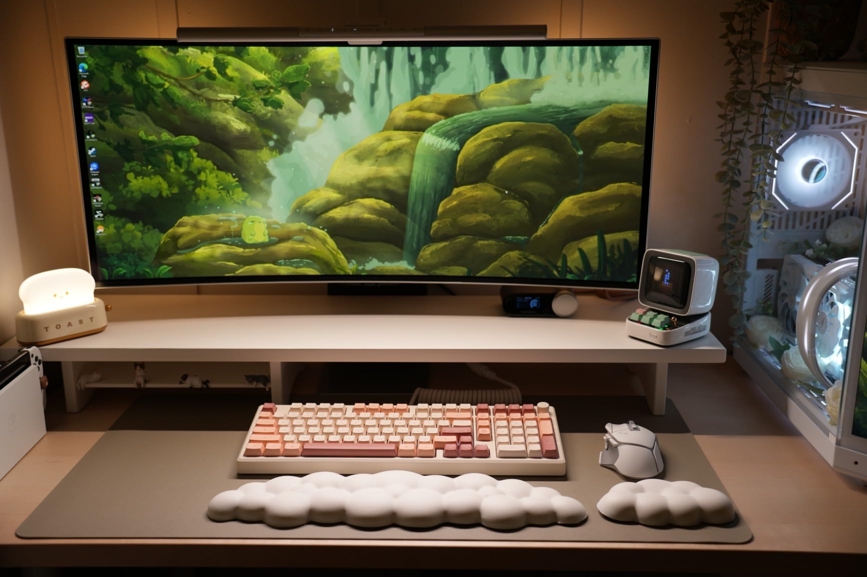 Bamboo Dual Monitor Stand Riser Natural, 2-Tier Desk Monitor Riser for 2 Monitors, Supports for PC Computer Monitor, Printer, Heavy TV Riser up to 300 lbs customer photo 2