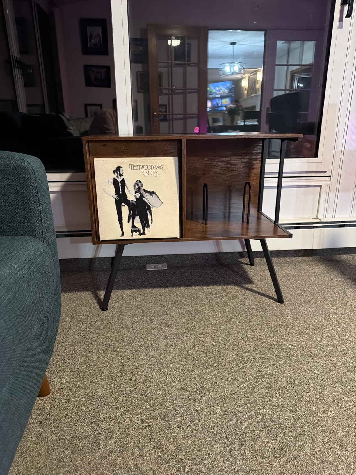 Flip Top Record Player Stand, Large Turntable Stand Holds up to 150+ Albums, Vintage Mid Century Record Player Table, Stereo Cabinet with Open Storage customer photo 2