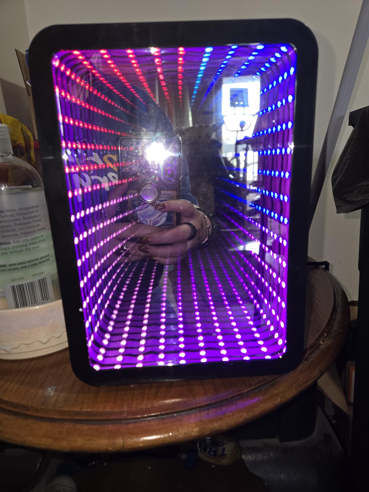 Mini Fridge, 6 Cans Small Refrigerator with Dimmable LED Light & Mirror Door, Portable Thermoelectric Cooler/Warmer for Gaming Room customer photo 1