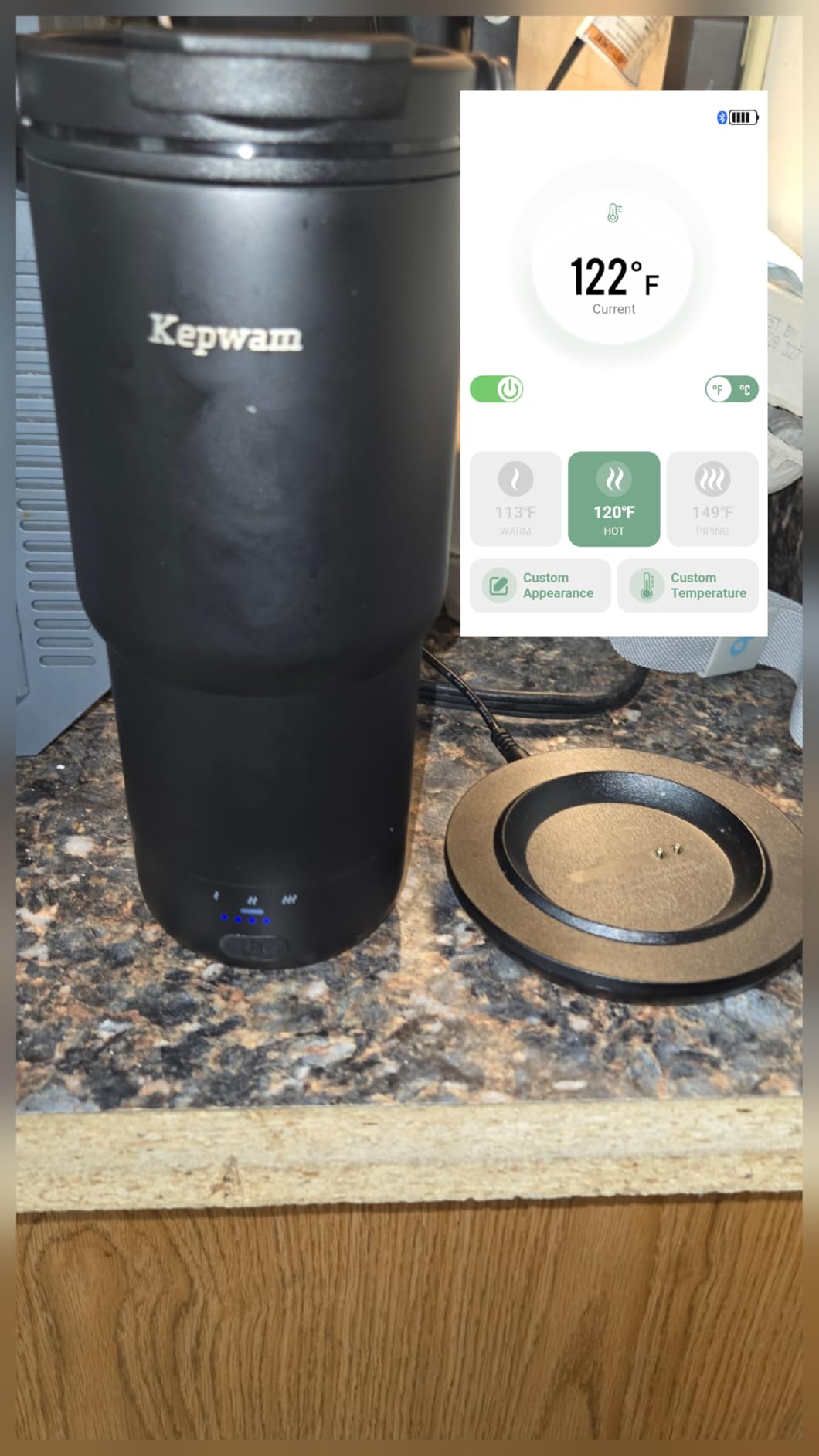 Kepwam Smart Tumbler T3 -20oz Self-Heating Travel Mug Ultra-Long Battery Life, App-Controlled Heated Coffee Mug, Stainless Steel Tumbler, Coffee Warmer Mug for Outdoor Fits Car Cup Holders customer photo 1