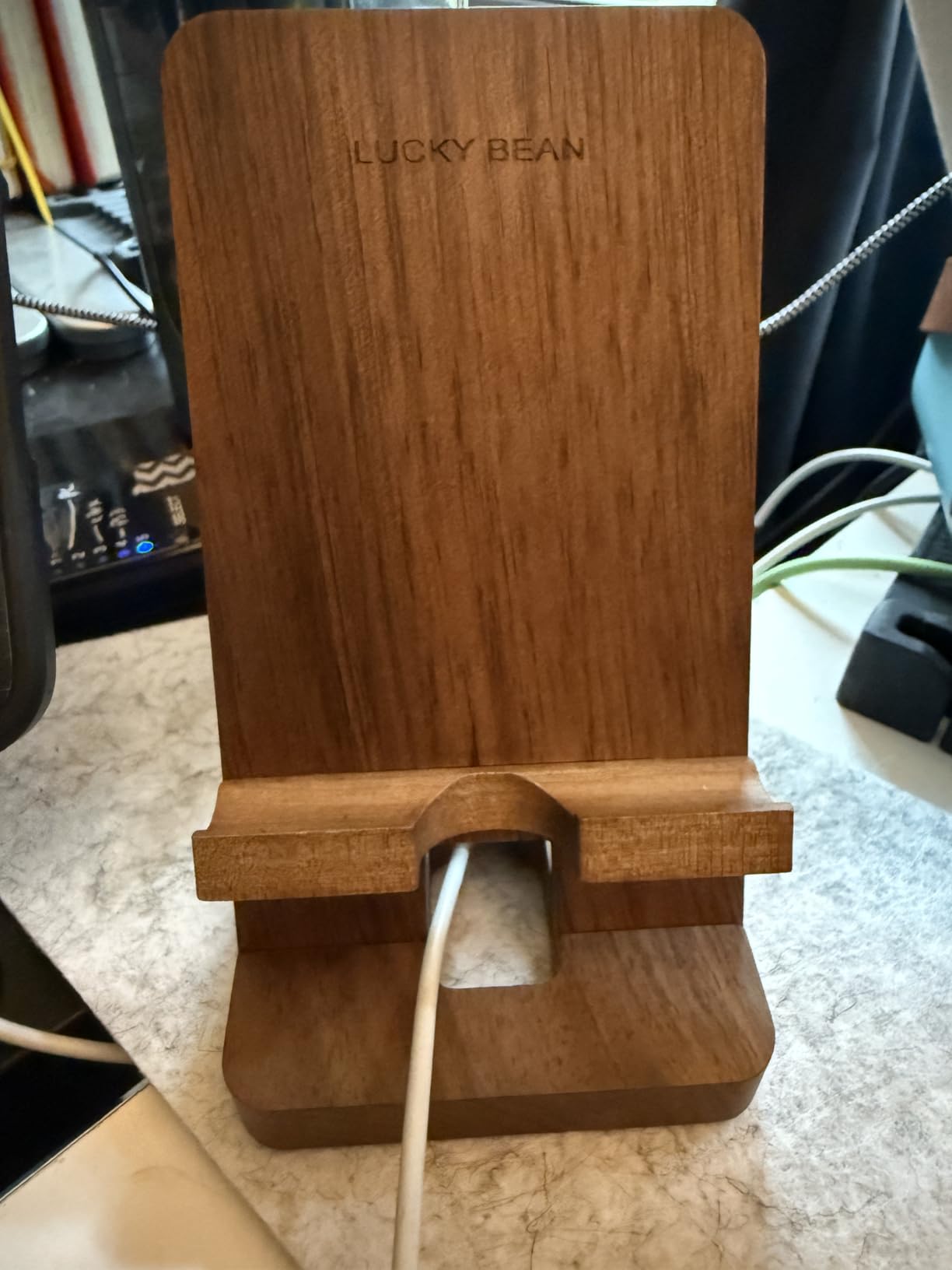 LUCKY BEAN Wood Phone Stand, Desktop Wooden Phone Holder, Portable Office Phone Stand (Walnut) customer photo 2