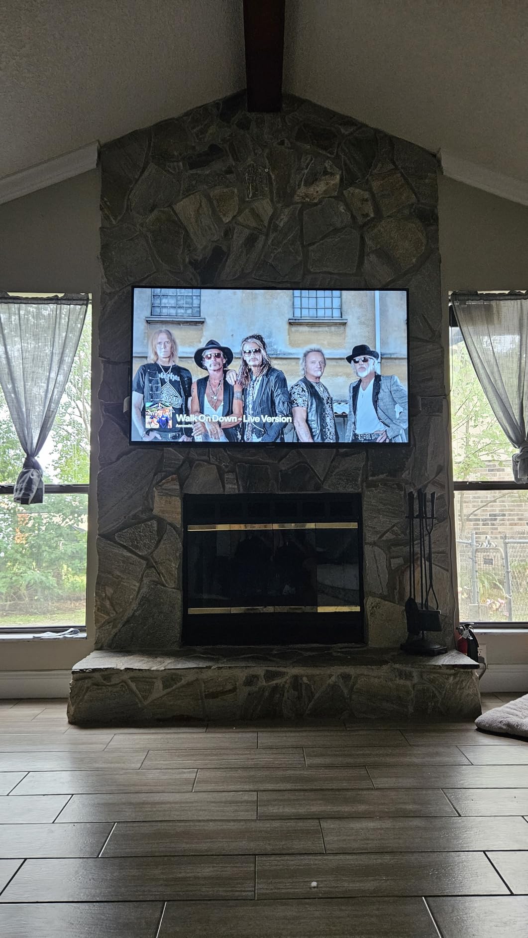 Motorized Fireplace TV Wall Mount for 32 to 75 inch Screen up to 88 lbs, Drop Down TV Mount Height-Adjustable, Black customer photo 1