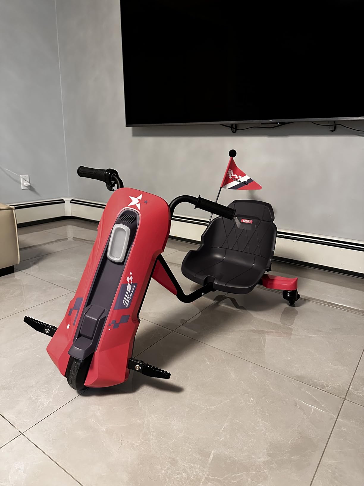 ELEMARA Electric Go Kart for Kids with Stepless Speed, Go Cart for Kids Age 6-14, 5 MPH, 12V Ride On Toys for Big Kid with Adjustable Seat, Music, Bluetooth, Pennant, LED Light, Red customer photo 1