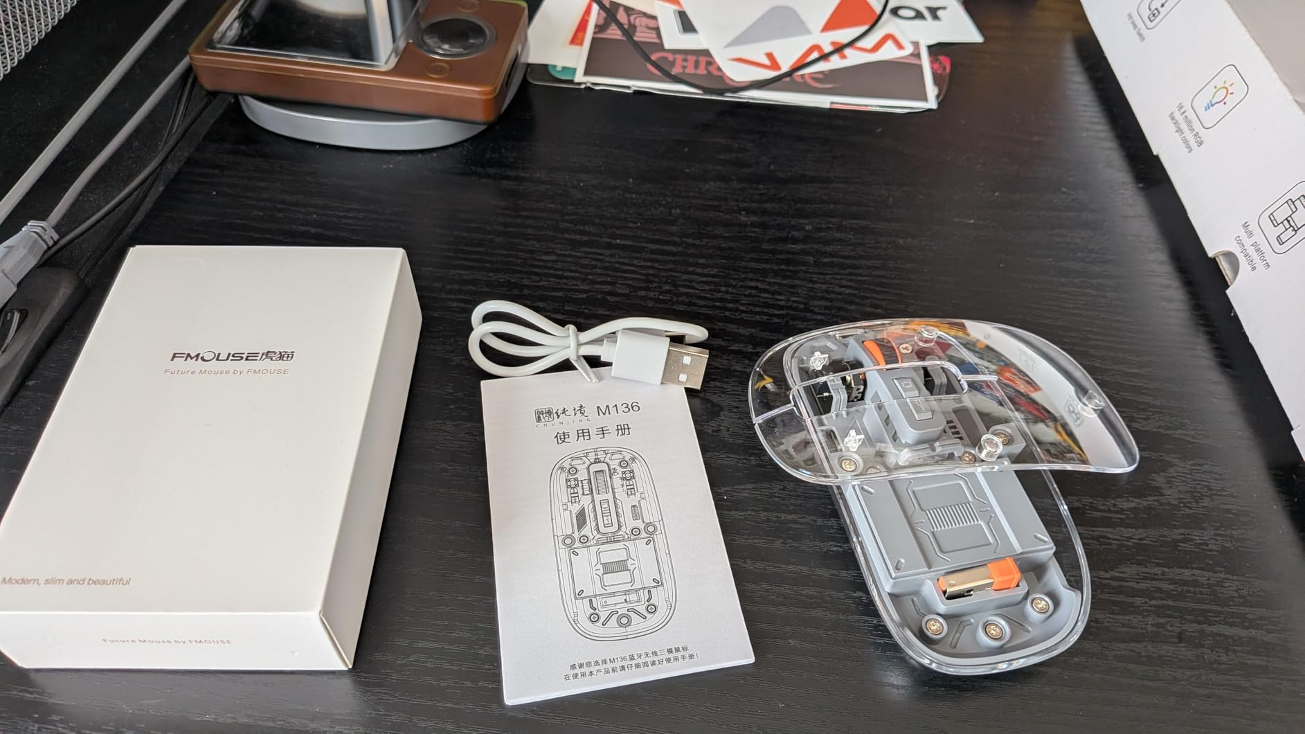 FMOUSE Modern Transparent Slim Wireless Mouse - Magnetic Shell Design, 3-Mode (Dual Bluetooth + USB), Rechargeable, One-Touch Desktop, for MacBook/pc/iPad/Laptop (Blue) customer photo 1