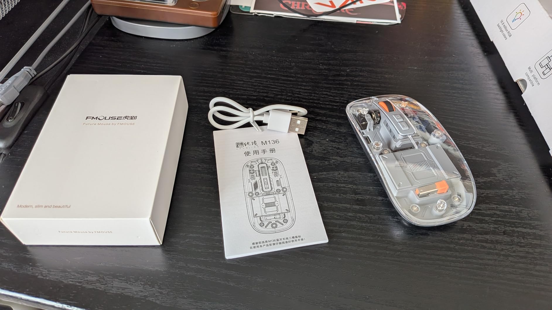 FMOUSE Modern Transparent Slim Wireless Mouse - Magnetic Shell Design, 3-Mode (Dual Bluetooth + USB), Rechargeable, One-Touch Desktop, for MacBook/pc/iPad/Laptop (Blue) customer photo 2