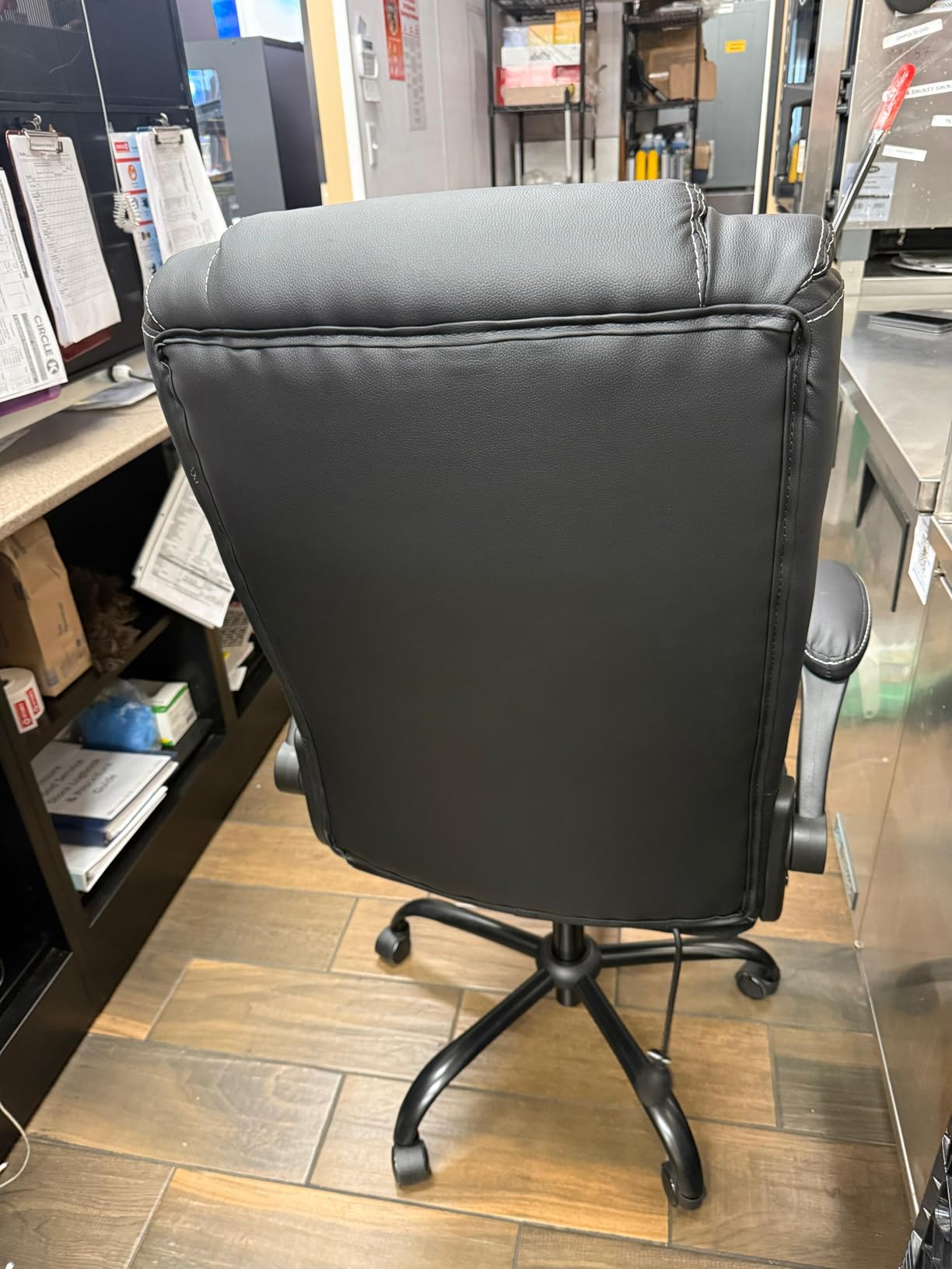 Ergonomic Office Chair - Desk Computer Chair, Leather High Back Executive Chairs with Adjustable Lumbar Support & Flip Up Arms, Rocking, Black customer photo 1