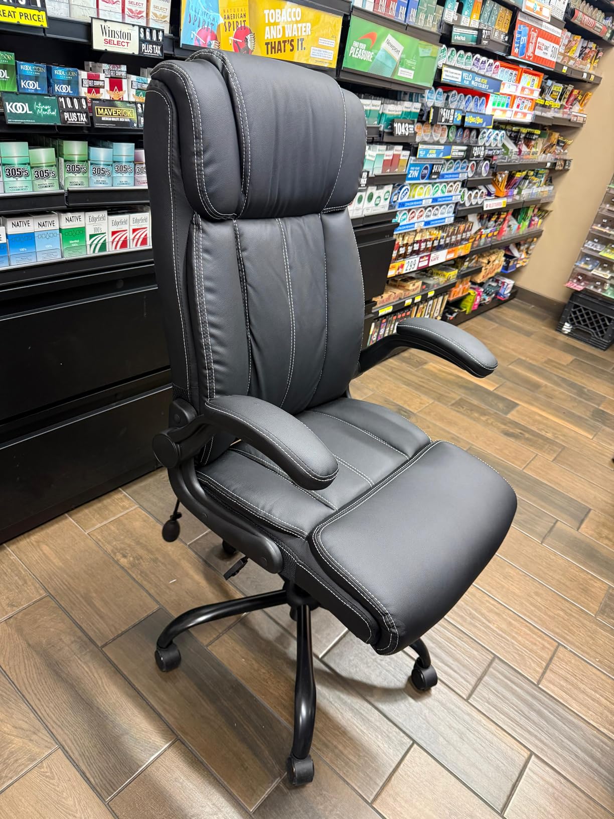 Ergonomic Office Chair - Desk Computer Chair, Leather High Back Executive Chairs with Adjustable Lumbar Support & Flip Up Arms, Rocking, Black customer photo 2