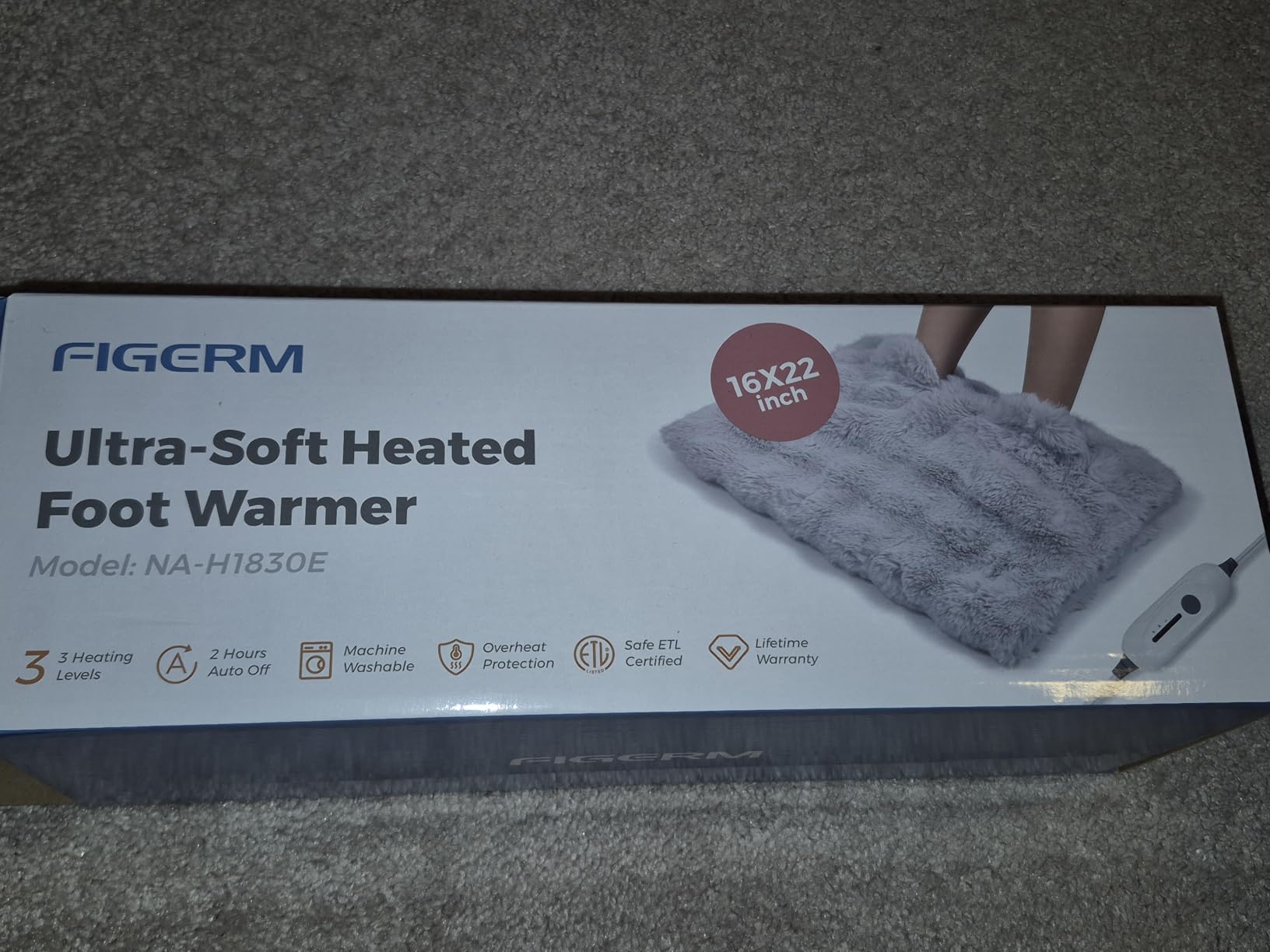 Electric Foot Warmer, Luxury Faux Fur Heating Pad for Feet Pain Relief Cramp, Heated Foot Warmer for Under Desk & Bed with 3 Heat Settings & 2H Auto-Off, ETL Certified, 16x22 Inch, Light Grey customer photo 2