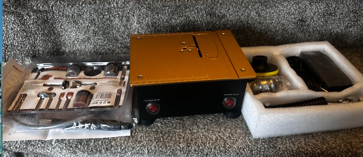 Mini Table Saw for Crafts[Dual 795 Motors & Switches] Max 200W/12,000RPM/26mm Adjustable Height Table Saw with Accessories.Gift for Men and Women's Creating Handmade Gifts,Exploring Hobbies,Models customer photo 1