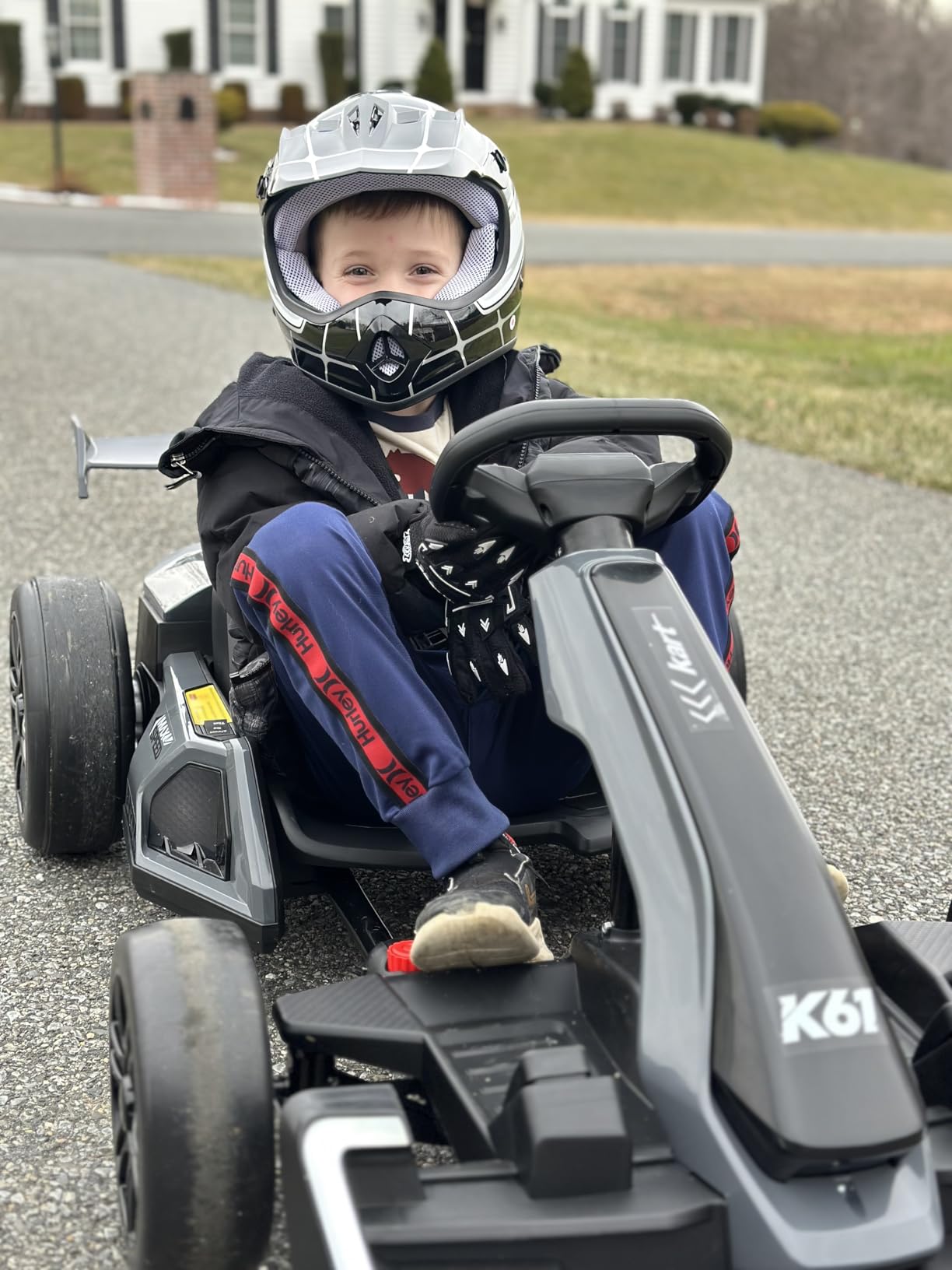 KerryYoo K61 Go Kart Electric Drift Kart with Length Adjustable Seat, 24V Outdoor Ride on Toy with 4 Speed Mode, Crazy Kart for Kids 6-12 Years Old, Fast 300W Motor, 8.5 MPH, Bluetooth - Red customer photo 1