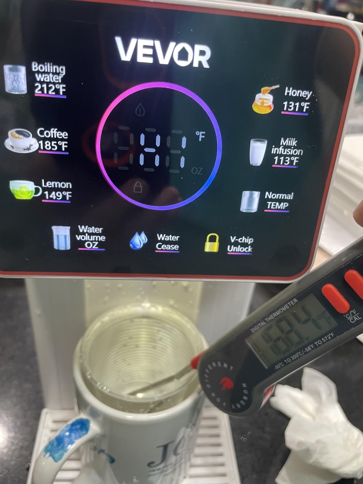 VEVOR Instant Hot Water Dispenser, Countertop Boiling Water Dispenser with Adjustable 7 Temperatures & 7 Water Volumes, 118oz Removable Water Tank, Quick Heating with Touchscreen & Child Lock for Home customer photo 2