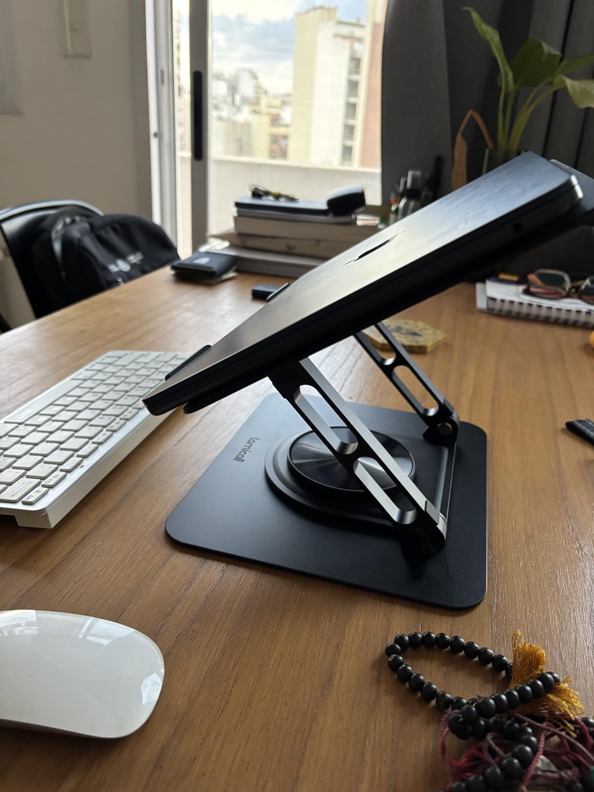 Lamicall Adjustable Laptop Stand for Desk - 360 Rotating Base Ergonomic Computer Stand, Aluminum Laptop Riser Foldable Protable for Office Home fits MacBook Neo Air Pro, Dell, HP (10-17.3'') - Black customer photo 2