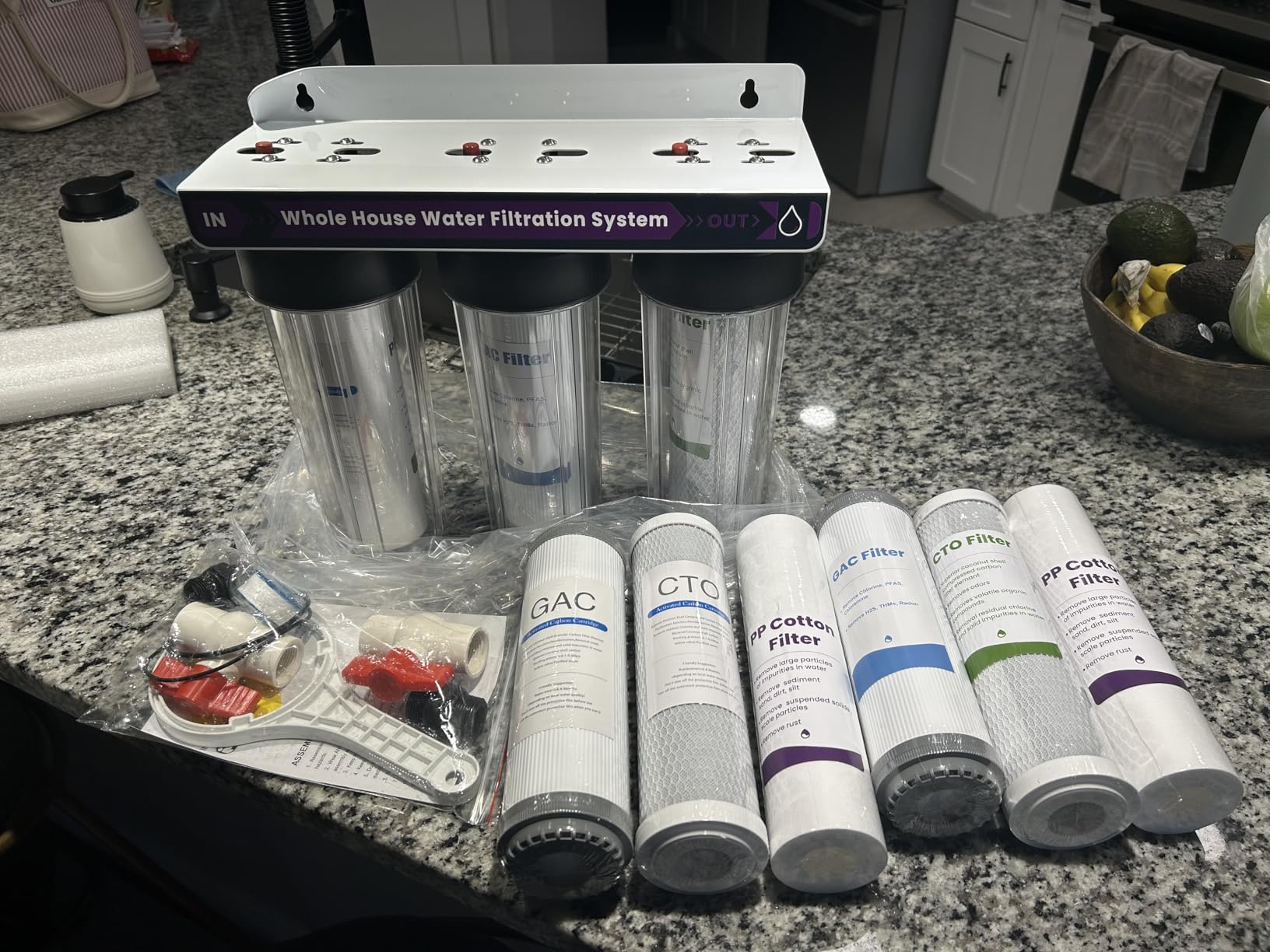 Whole House Water Filter System, 3-Stage Home Water Filtration System Highly Reduces Chlorine Odor,Taste, Delivers Crisp Water for Healthier Skin, 3/4