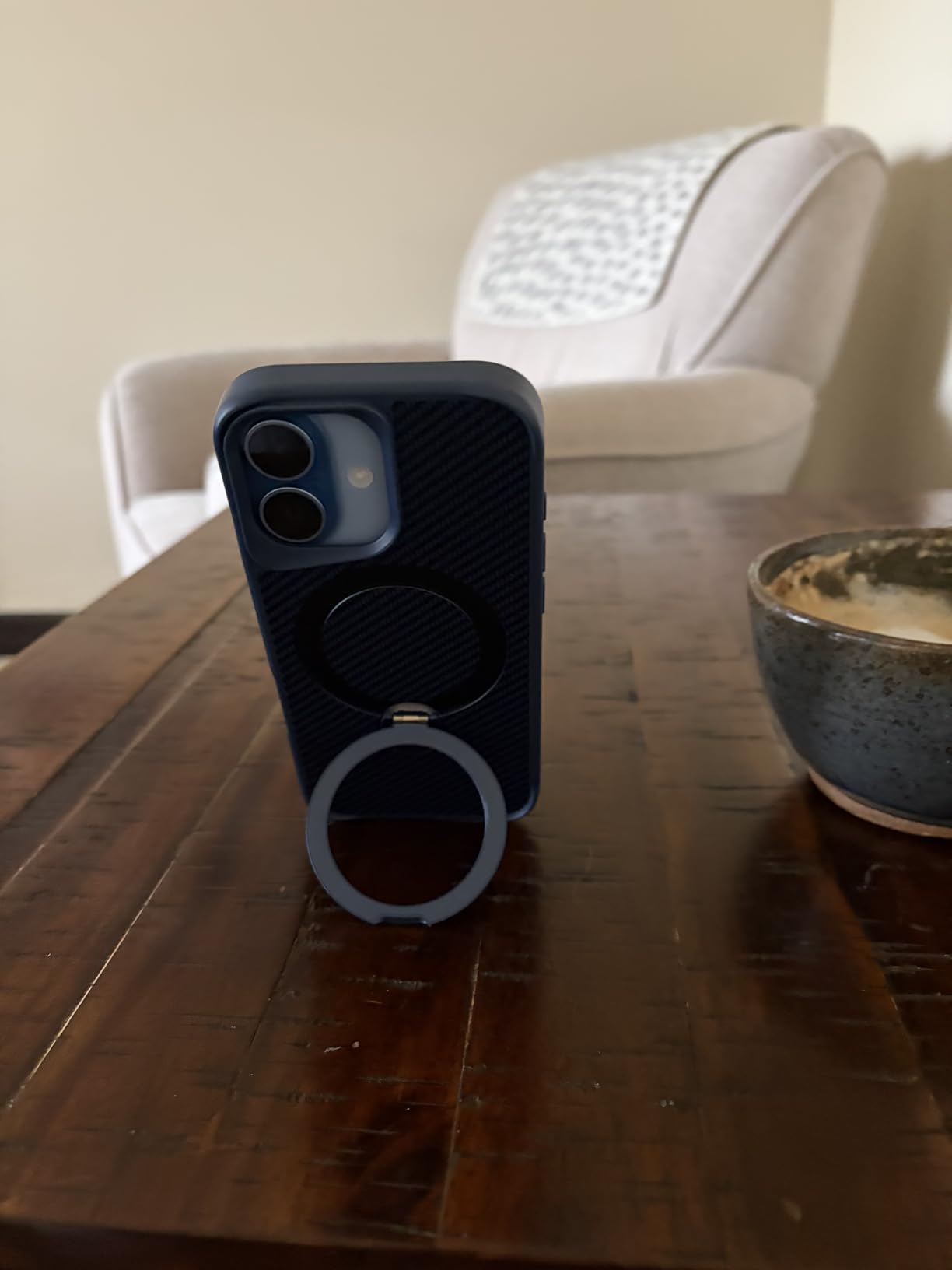 Designed for iPhone 17 Case with 360° Magnetic Stand, Carbon Fiber Phone Case [Compatible with Magsafe] [15FT Military Protection] with Stand Ring 6.3'', Black customer photo 2