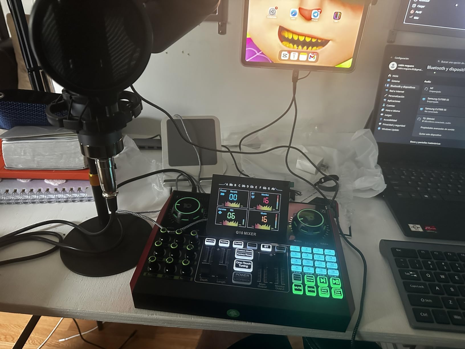 Podcast Microphone Bundle with Live Sound Board Audio Mixer, Podcast Equipment Bundle with 3.5mm Condenser Microphone for Pc/Phone Live Streaming Singing Gaming, Voice Changer, Denoise customer photo 1