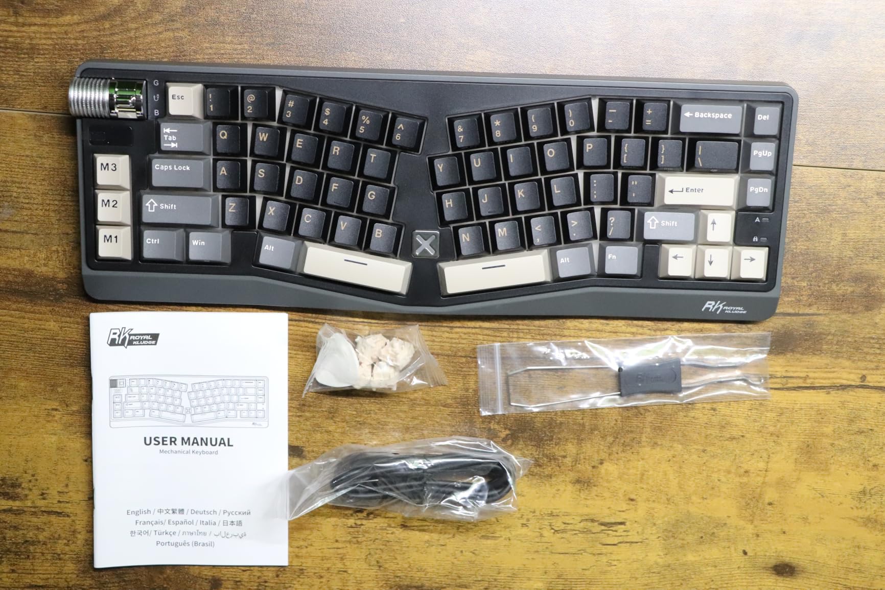 RK ROYAL KLUDGE A70 Wireless Ergonomic Keyboard, 65% Alice Split Mechanical Keyboard w/Bluetooth/2.4GHz/Wired, RGB Gaming Keyboards with Knob and Gasket Mount, Hot Swappable Pre-lubed Linear Switches customer photo 1