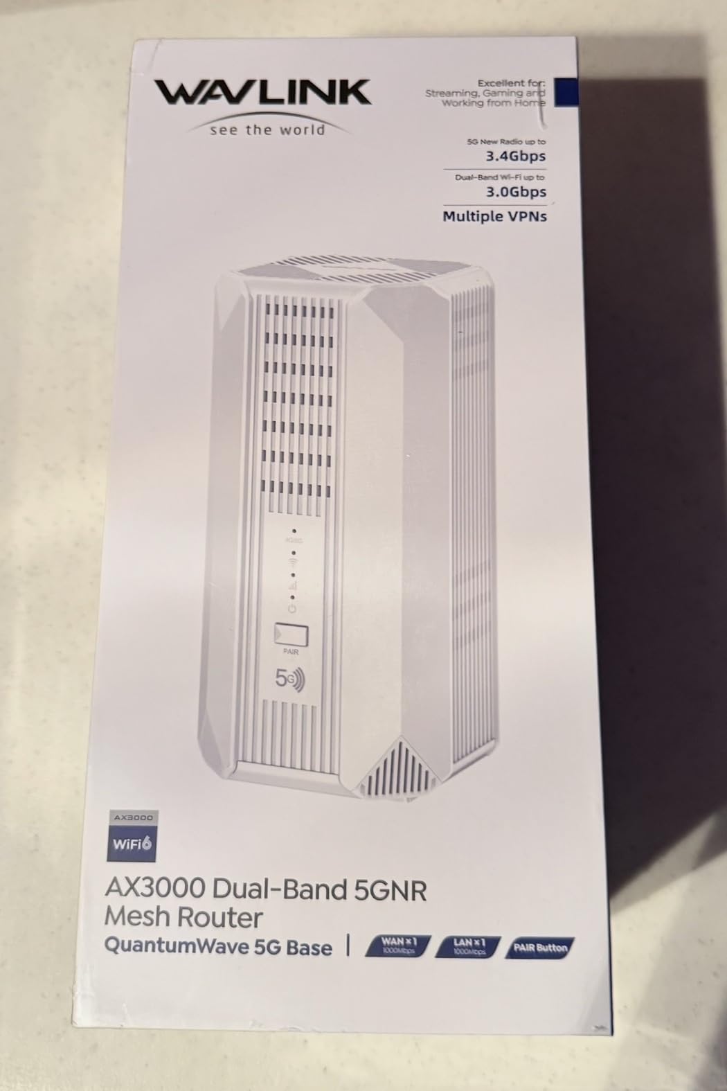 WAVLINK 2026 New 5G NR SA NSA AX3000 WiFi 6 CPE Router with SIM Card Slot, Qualcomn RM520N-GL Module, Dual Band Mesh 5G Router, Gigabit WAN/LAN Ports, 9 x Internal Antennas, WPA3, VPN customer photo 1