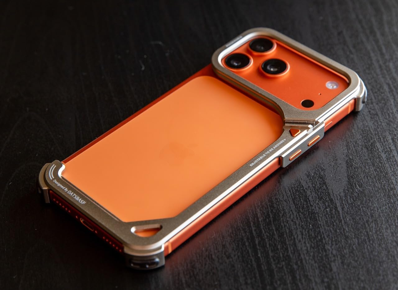 OATSBASF 9 Case for iPhone 17 Pro Max Bumper Case Metal, Aluminum Frame Slim Fit No Back Design, Compatible with MagSafe, Shockproof Protection, Minimalist Frameless Phone Case, Orange customer photo 2