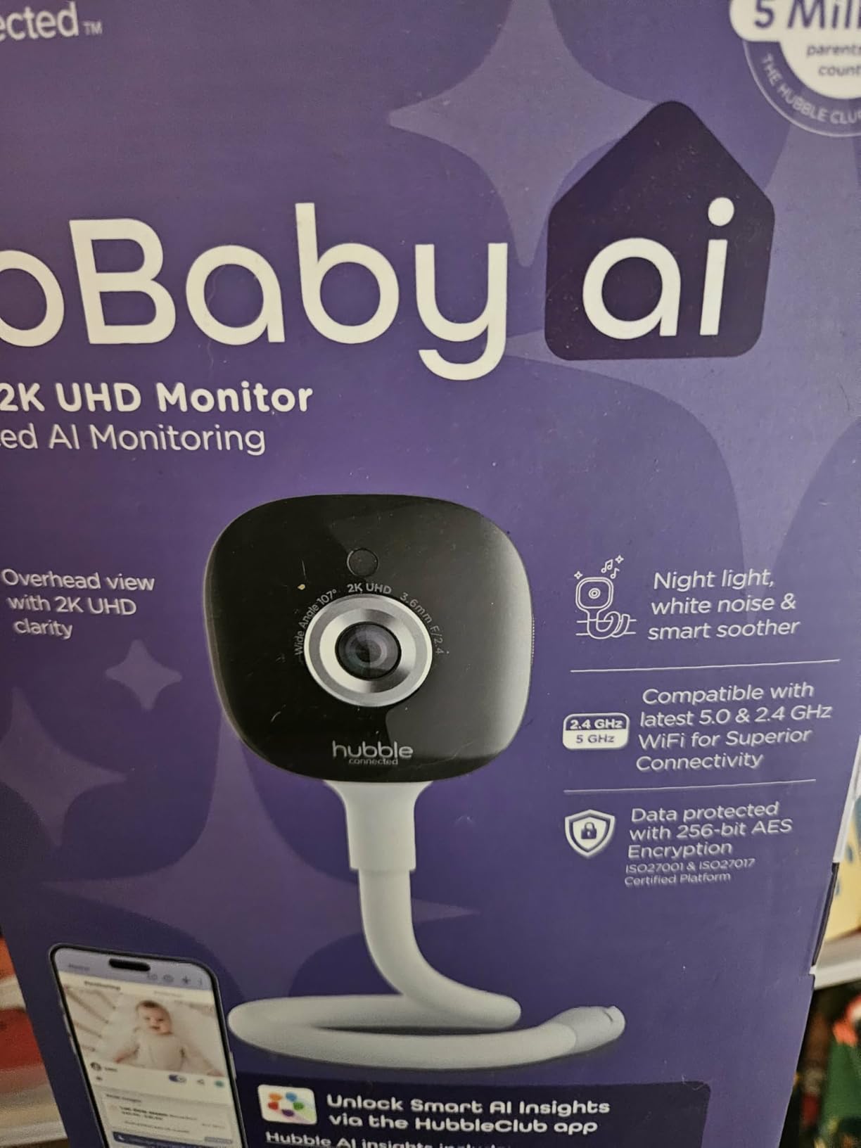 HUBBLE CONNECTED GoBaby AI - 2K HD Baby Monitor Camera w/Advanced AI Monitoring, Covered Face & Rollover Detection, True Cry Alerts, Sleep Training & Smart Soother - w/Flexible Mount customer photo 1