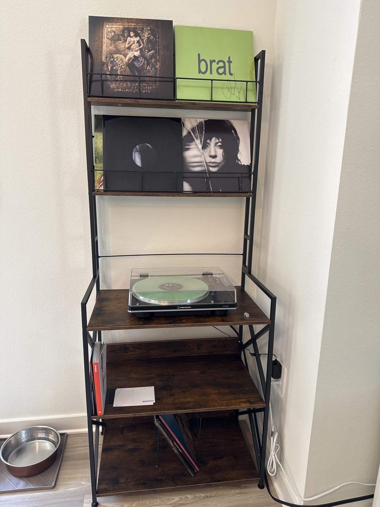 Record Player Stand with Power Outlet, 5-Tier Vinyl Record Storage Rack with Turntable Stand, LP Album Organizer & Display Rack, Media Storage Cabinet for Living Room Bedroom Music Corner customer photo 1