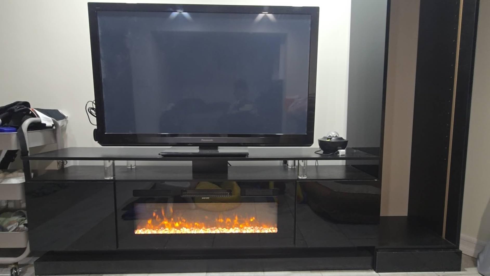 70 inch Fireplace TV Stand, Modern Entertainment Center for TVs Up to 80 inches, TV Console with Storage Cabinets, Media Console for Living Room, Black TV Stand and Black Fireplace customer photo 2