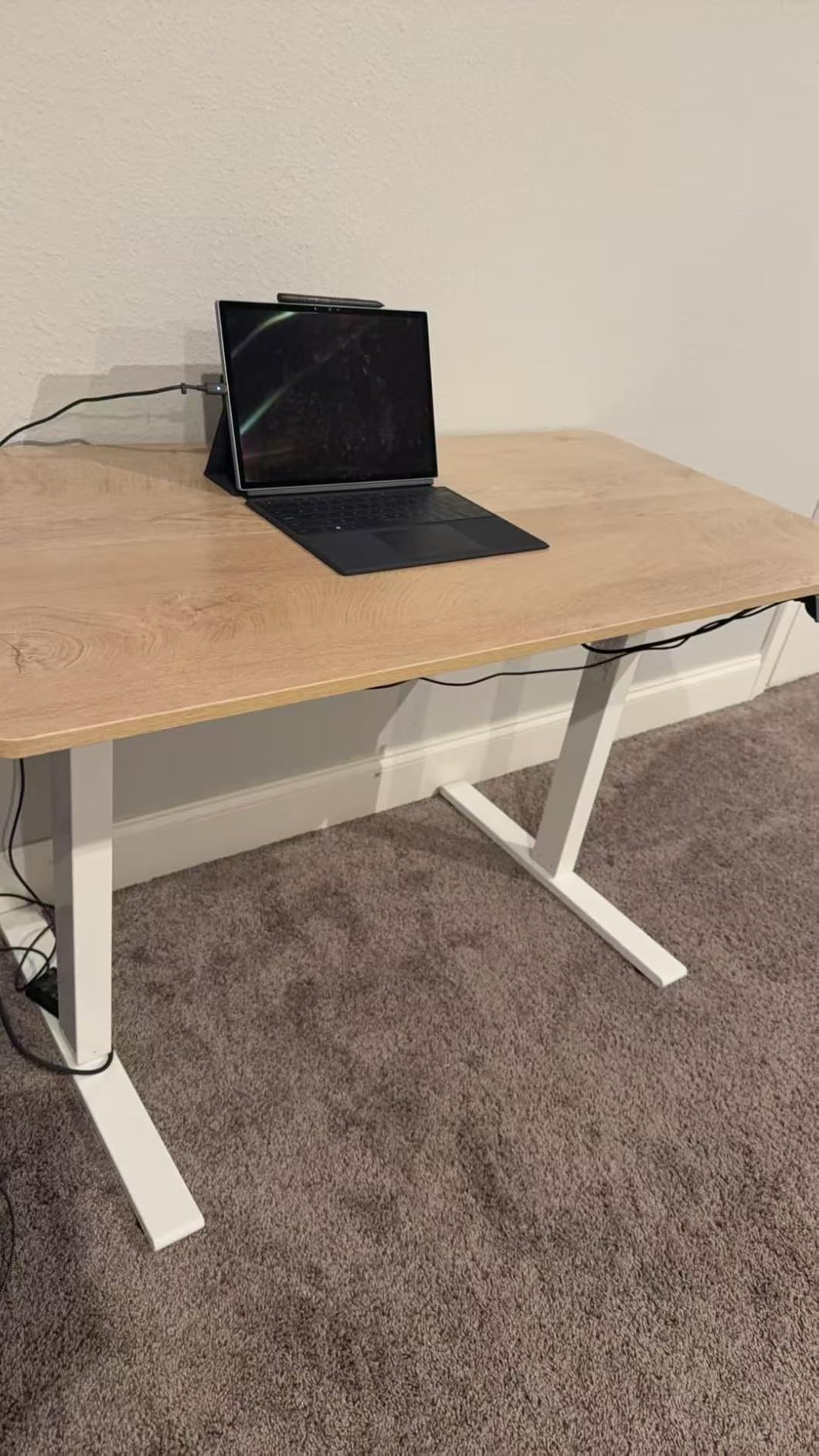 BANTI 48 × 24 Inches Standing Desk, Ergonomic, Electric Height Adjustable, Sit and Stand Up, Computer Office Desk with Splice Board, White Frame/Maple Top customer photo 2