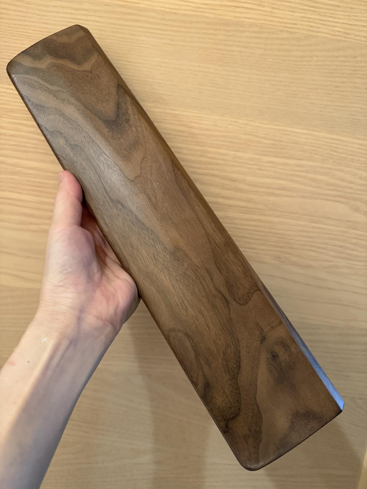 Walnut Wooden Wrist Rest Pad for 75% 80% TKL Keyboard, Ergonomic Solid Wood Hand Rest with Non-Slip Base (14.2